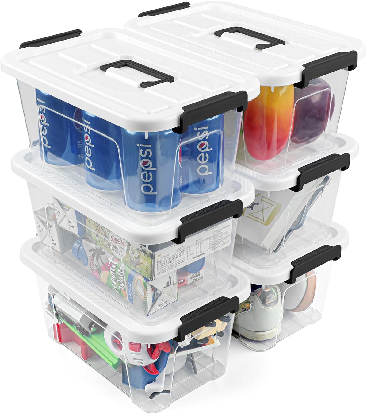 NUMIFUN Plastic Storage Bins With Lids 6 Pack Storage Organizer Bins, 7 Quart Stackable Storage