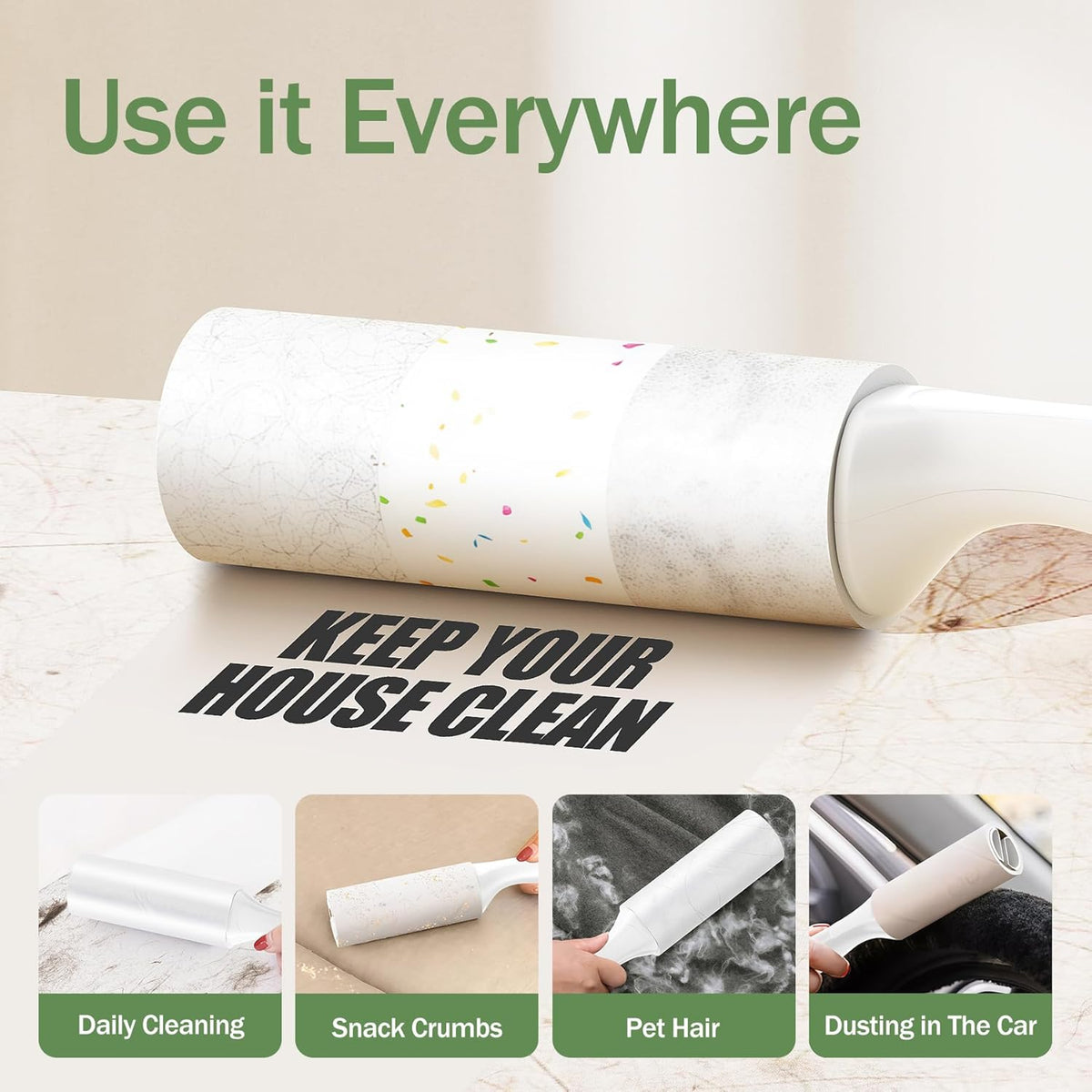 Extra Sticky Lint Roller for Pet Hairs 200 Sheets Lint Rollers for Travel 4 Pack Tough Paper, Small