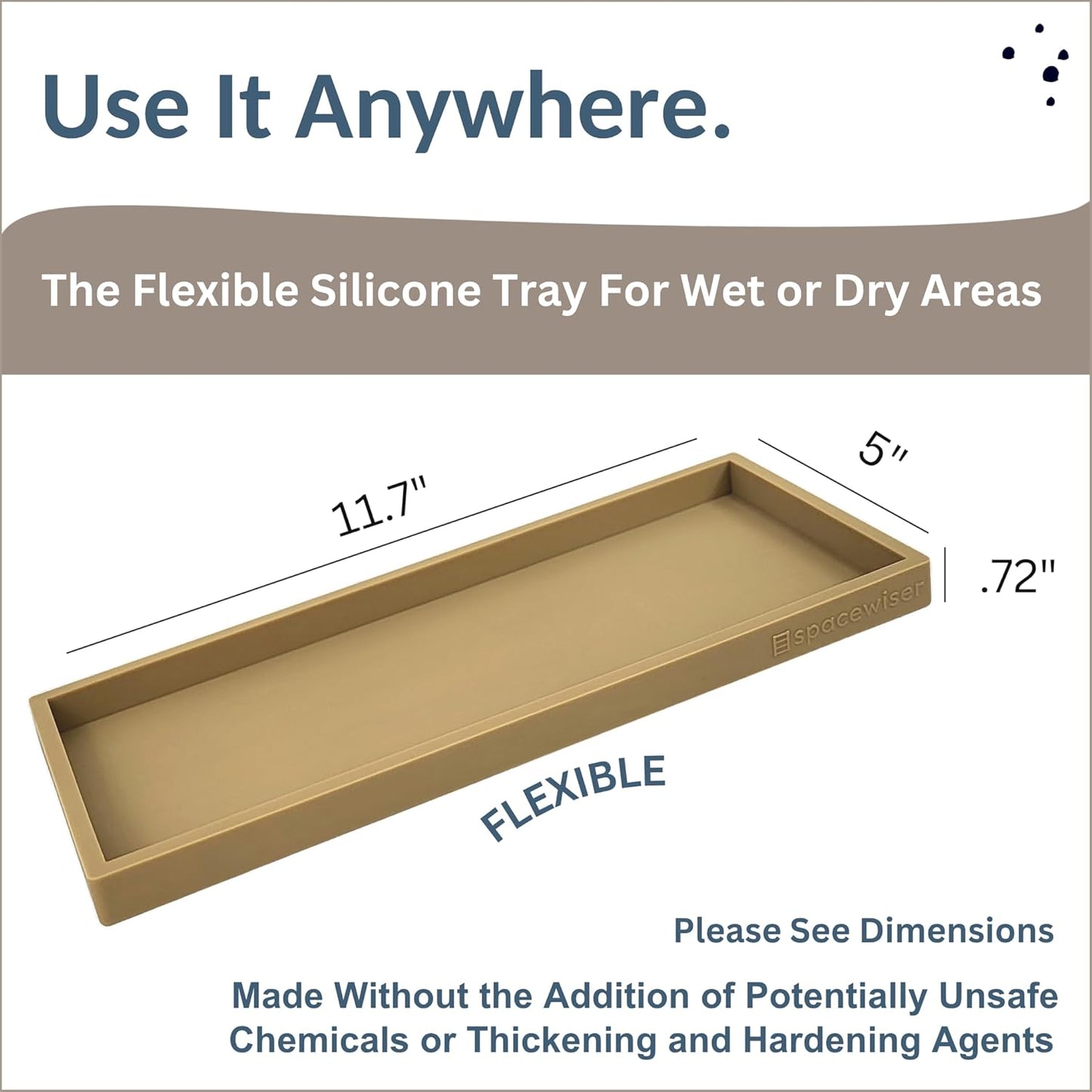 Countertop and Vanity Tray - 11.7" Silicone Bathroom Tray, Flexible Dish Soap Holder for Kitchen