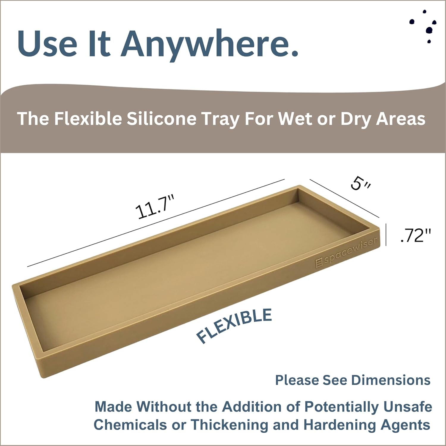 Countertop and Vanity Tray - 11.7" Silicone Bathroom Tray, Flexible Dish Soap Holder for Kitchen
