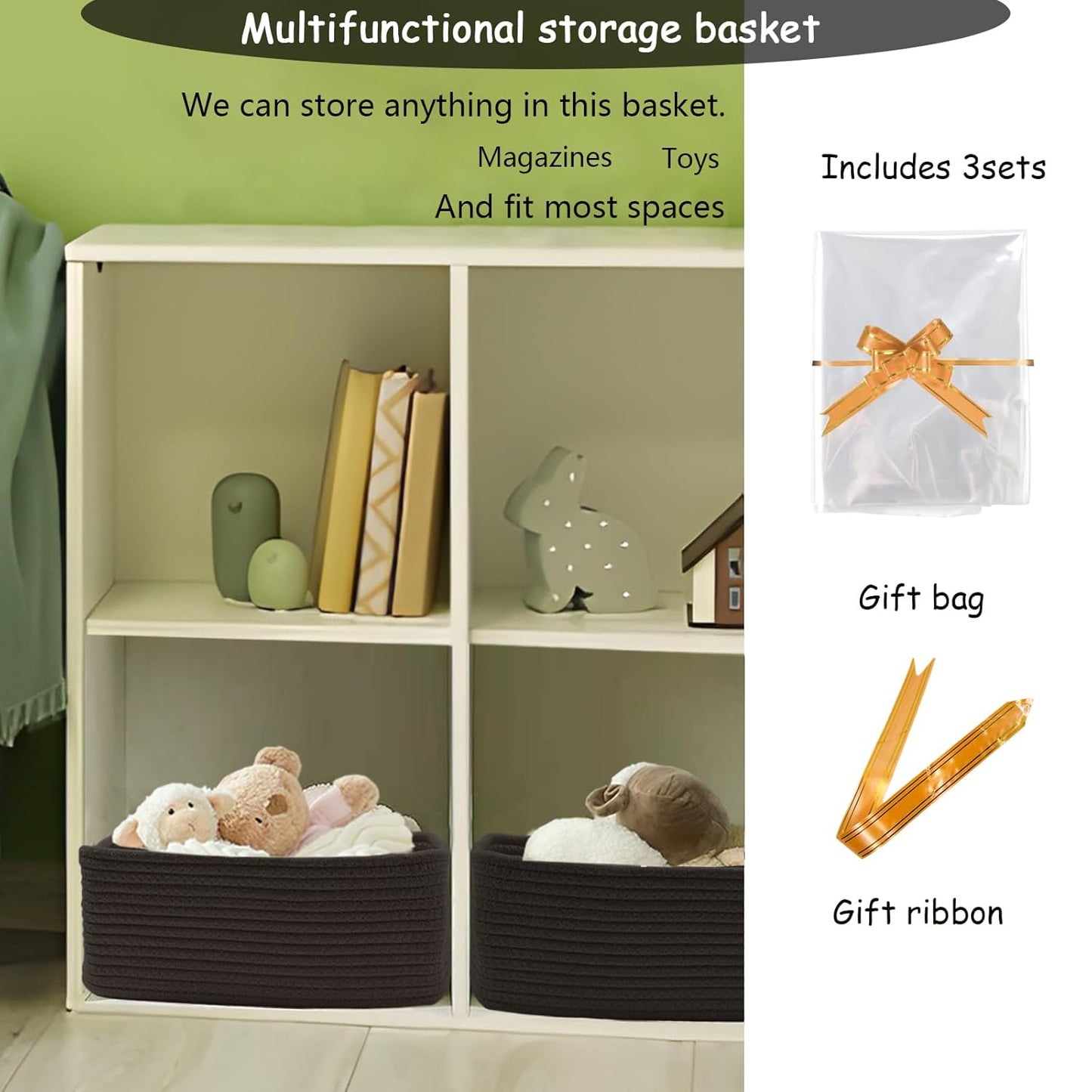COMFY-HOMI 13" x 8.5" x 5.1" Storage Baskets for Organizing | Cotton Rope Woven Basket | Toy