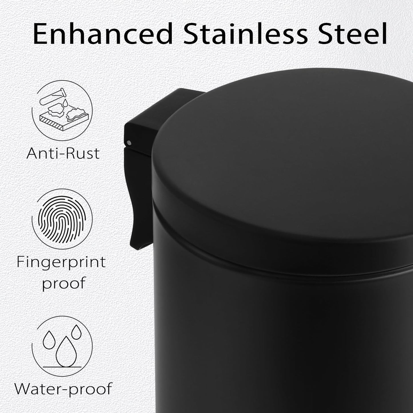 TIPGO 1.2 Gallon Small Black Trash Can, 4.5 Liters Bathroom Garbage Can with lid, Mini Step Trash