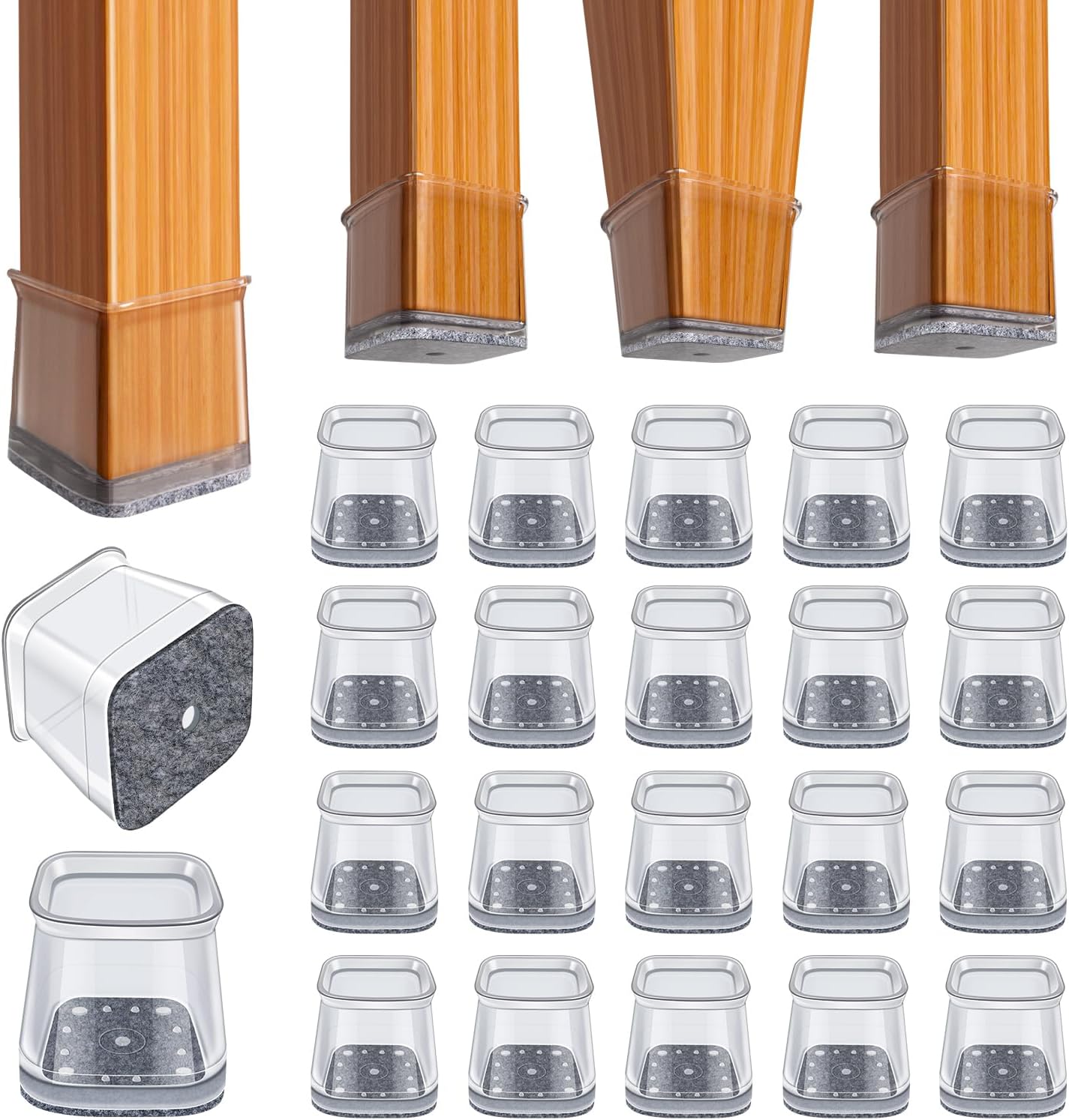 BUMACO Chair Leg Floor Protectors Square Chair Leg Protectors for Hardwood Floors Silicone Pads