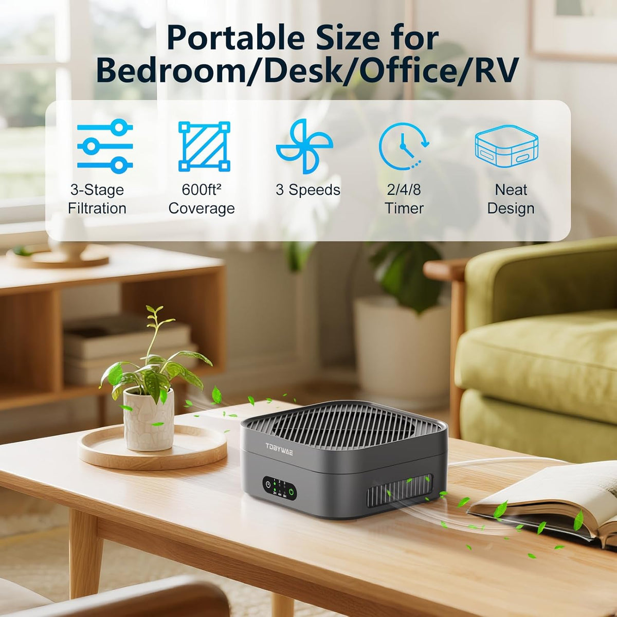 Air Purifiers for Home 600 Sq.Ft, TDBYWAE H13 True HEPA Air Purifier with USB Cable for Pets Dust