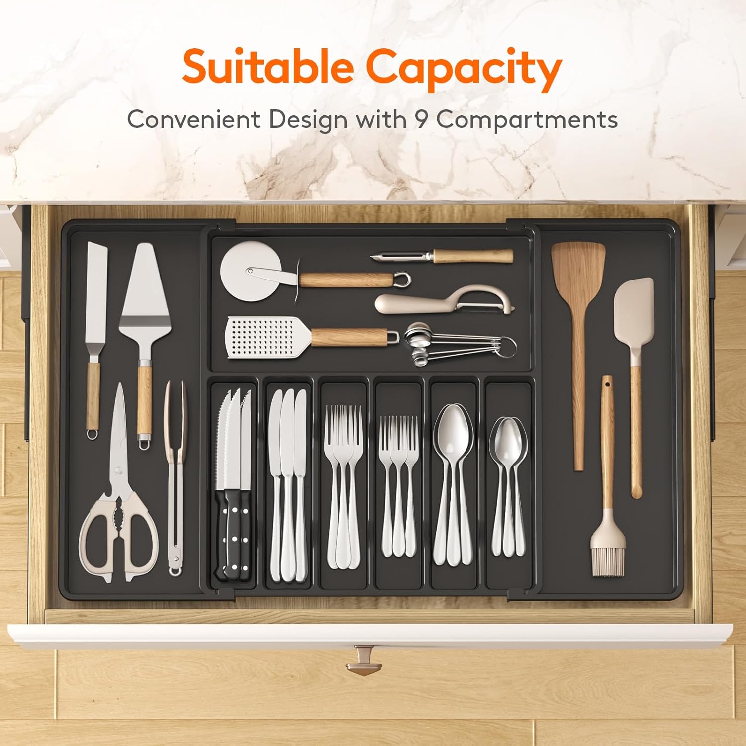 Lifewit Silverware Drawer Organizer, Expandable from 16.9 to 30 inches, Large Utensil Tray for
