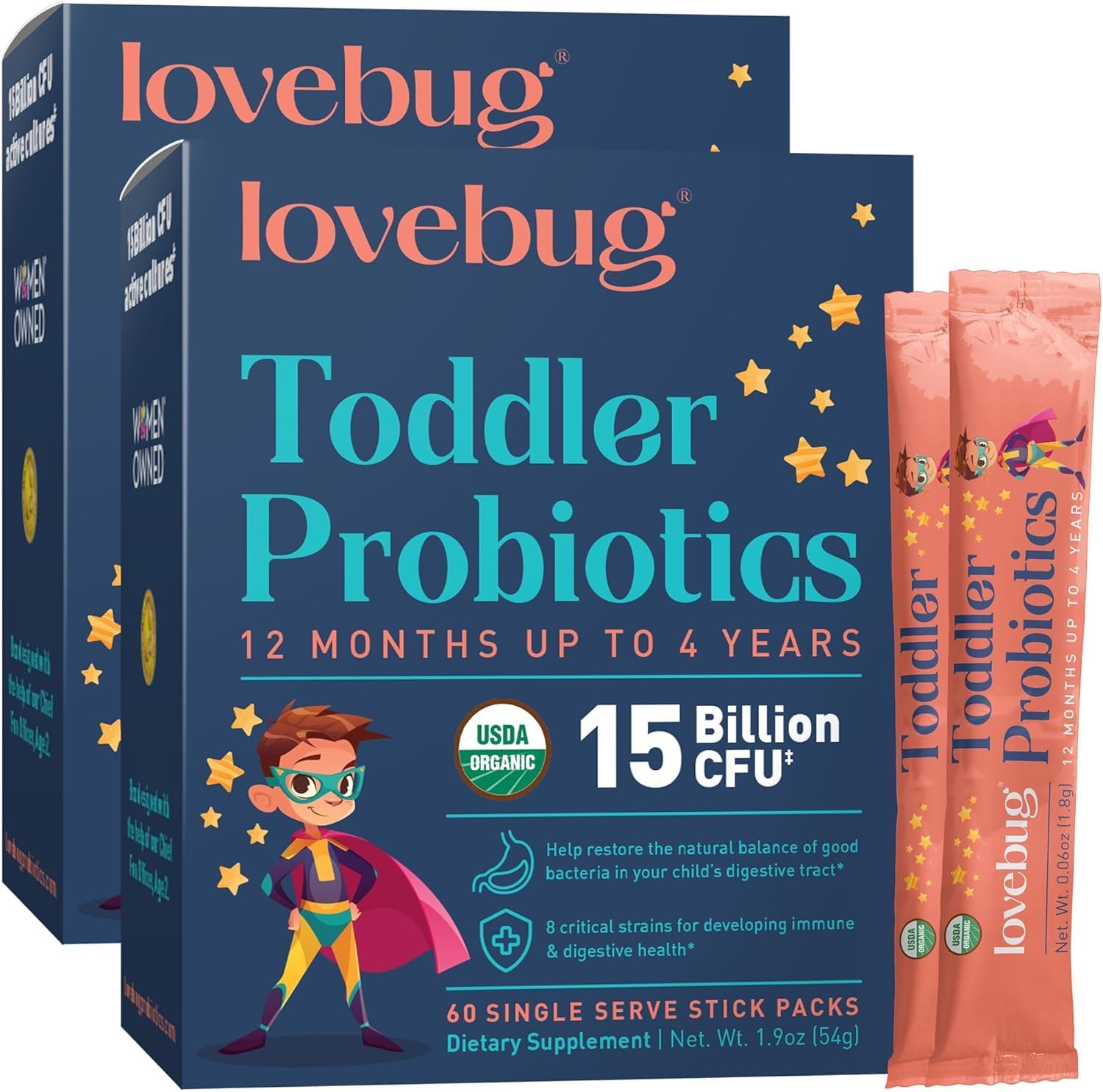 LOVEBUG Kids Probiotic Powder with Prebiotic Fiber - Toddler Immunity Support & Constipation Relief