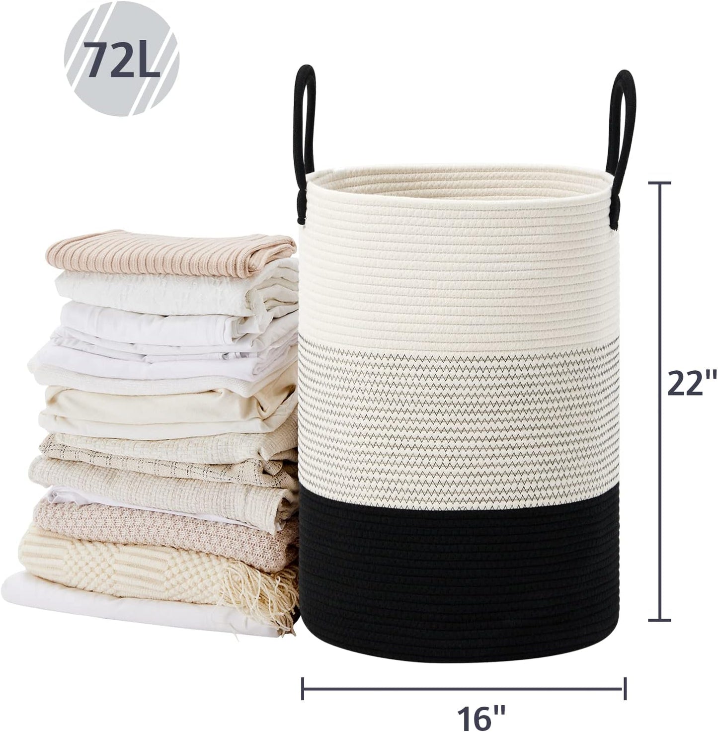 VIPOSCO Large Laundry Hamper, Tall Woven Rope Storage Basket for Blanket, Toys, Dirty Clothes in