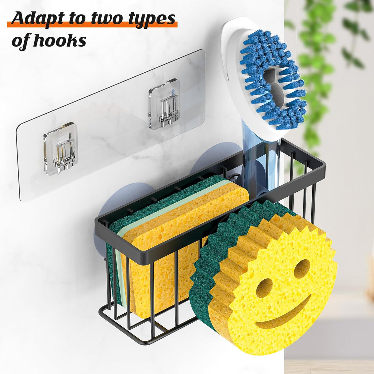 Sponge Holder Smiley Face,Sink Caddy,Sink Organizer with 2 Suction Cups/1 Adhesive Strips,Designed