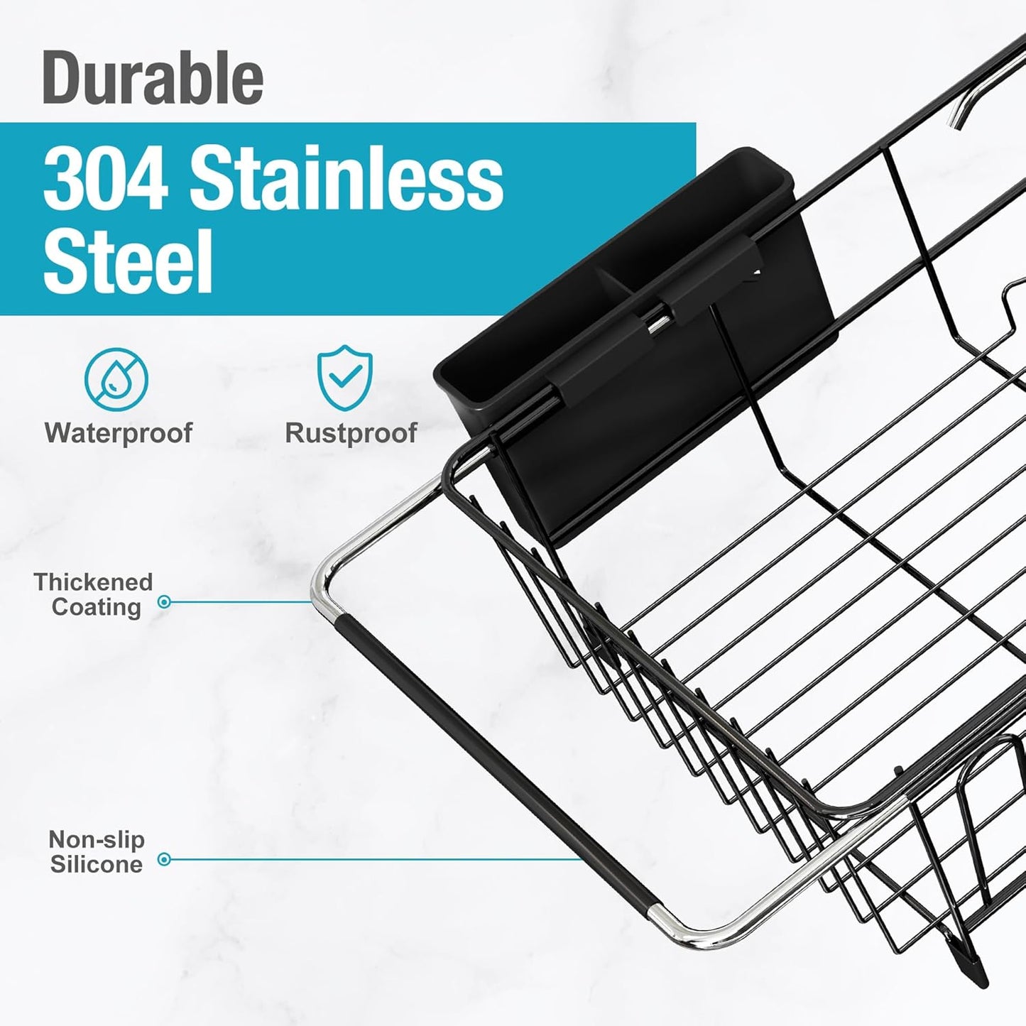 Over The Sink Expandable Dish Drainer Drying Rack in Stainless Steel for Small Kitchen, Counter
