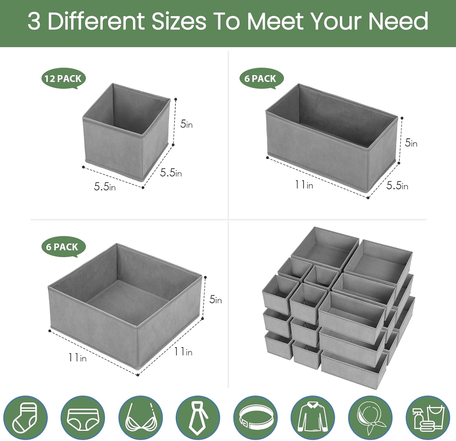 Criusia Drawer Organizer Clothes, 24 Pack Underwear Drawer Organizers, Foldable Closet Organizers