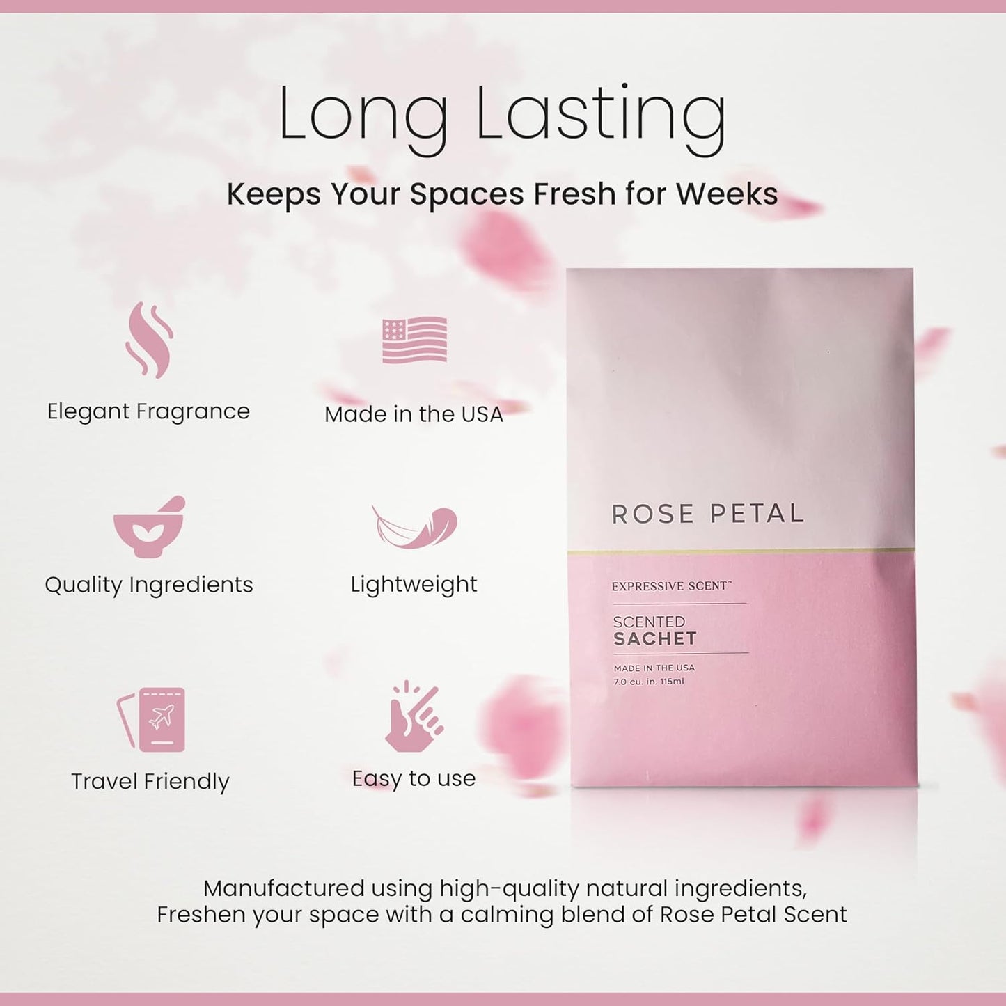 Expressive Scented Fresh Scent Pouches – Perfect Rose Petal Air Freshener – Home Fragrance & Closet