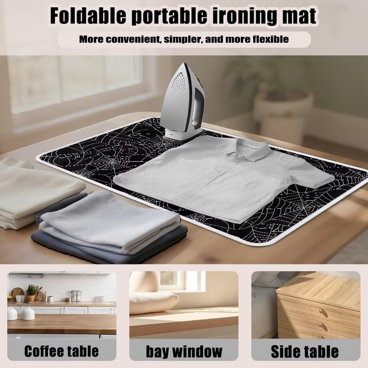 Spider Web Ironing Mat Black Heat Resistant Ironing Blanket Thick Portable Travel Ironing Pad for