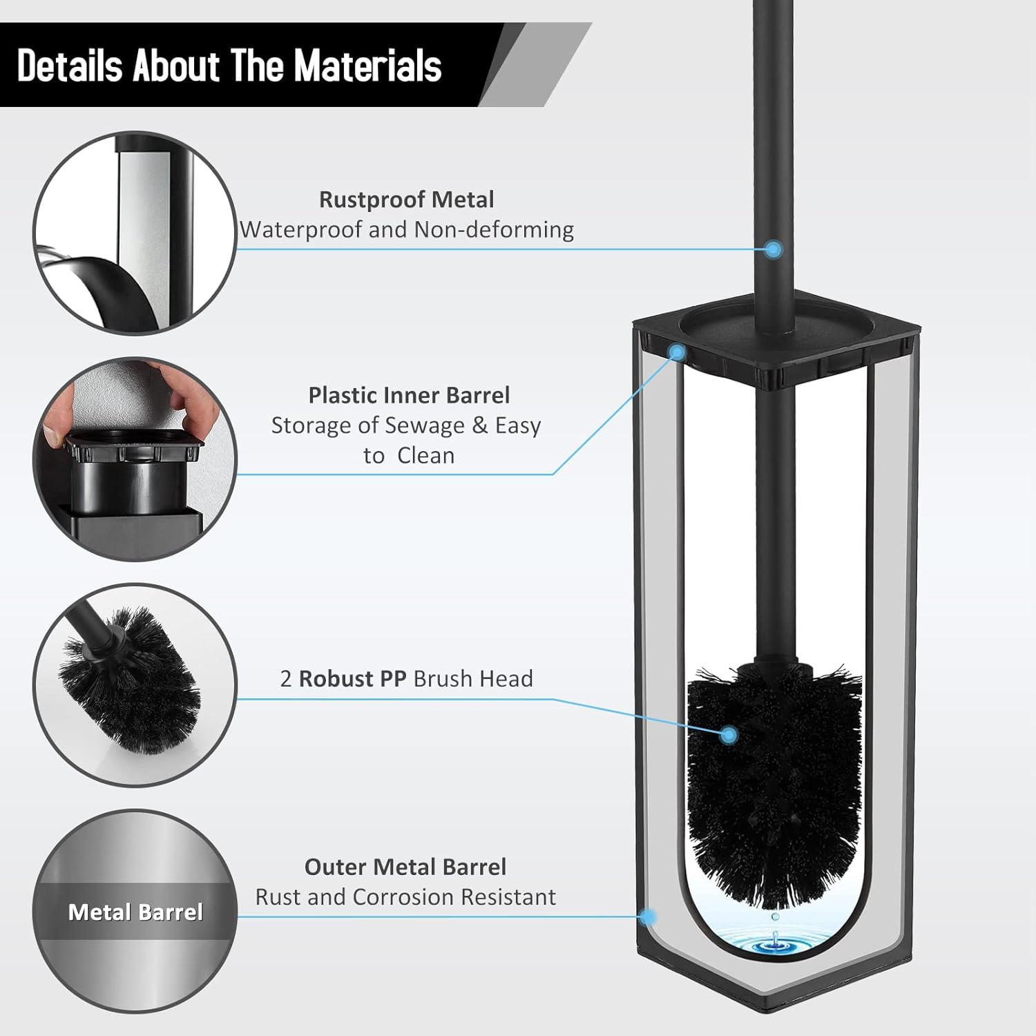 Stainless Steel Toilet Bowl Brush and Holder for Bathroom Storage Organization