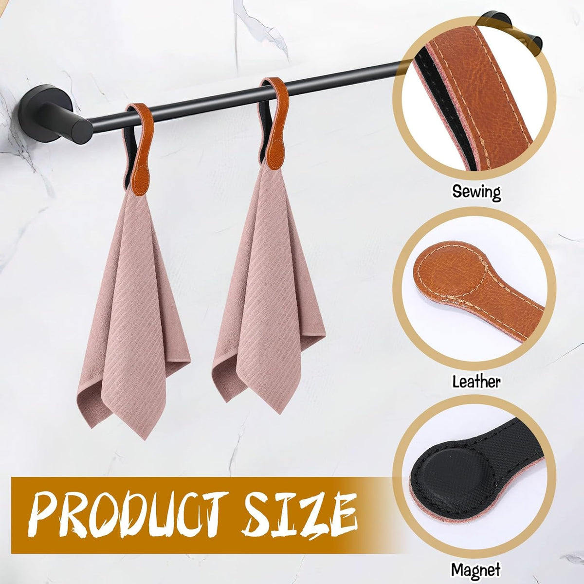 4 PCS Genuine Leather Towel Clips for Kitchen, Magnetic Hand Clips, Towel Holder with Magnet for