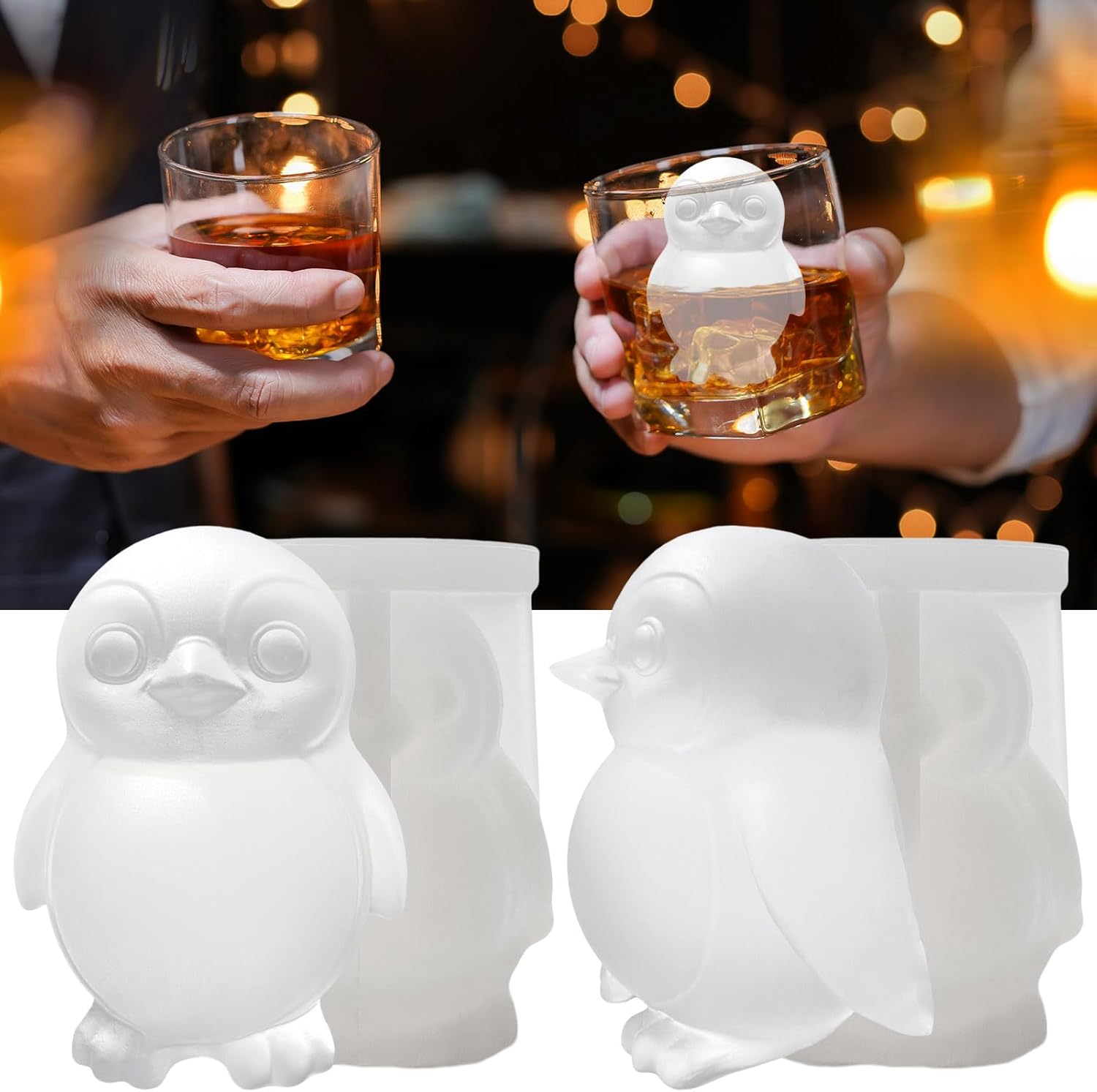 3D Penguin Ice Cube Silicone Molds Tray for Whiskey, Cocktail, Drink Decor, Bar; Rich Details. Cute