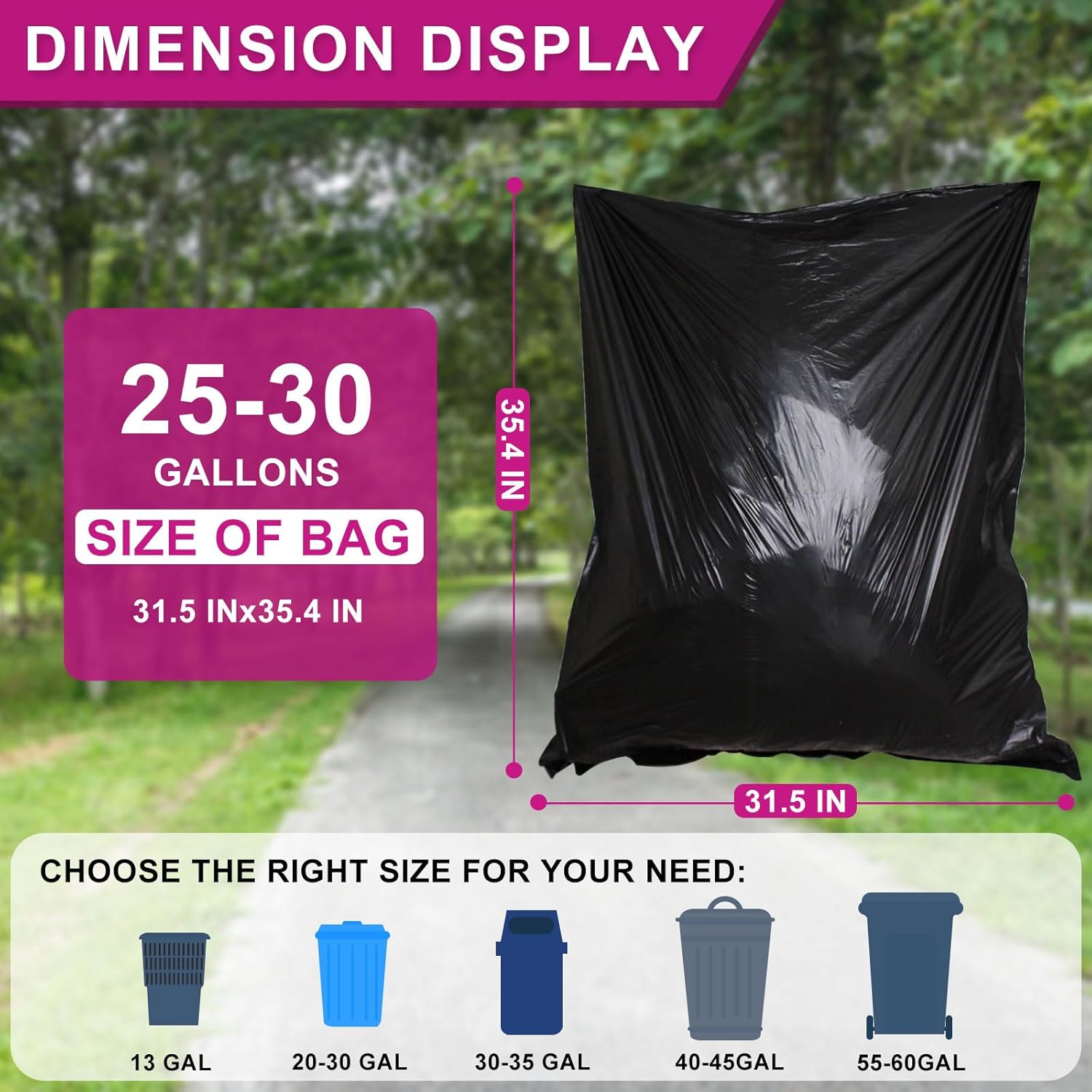 25-30 Gallon Trash Bags Black 120 Count - 32" x 36" Large Kitchen Garbage Bags, 20+ Gallon Trash