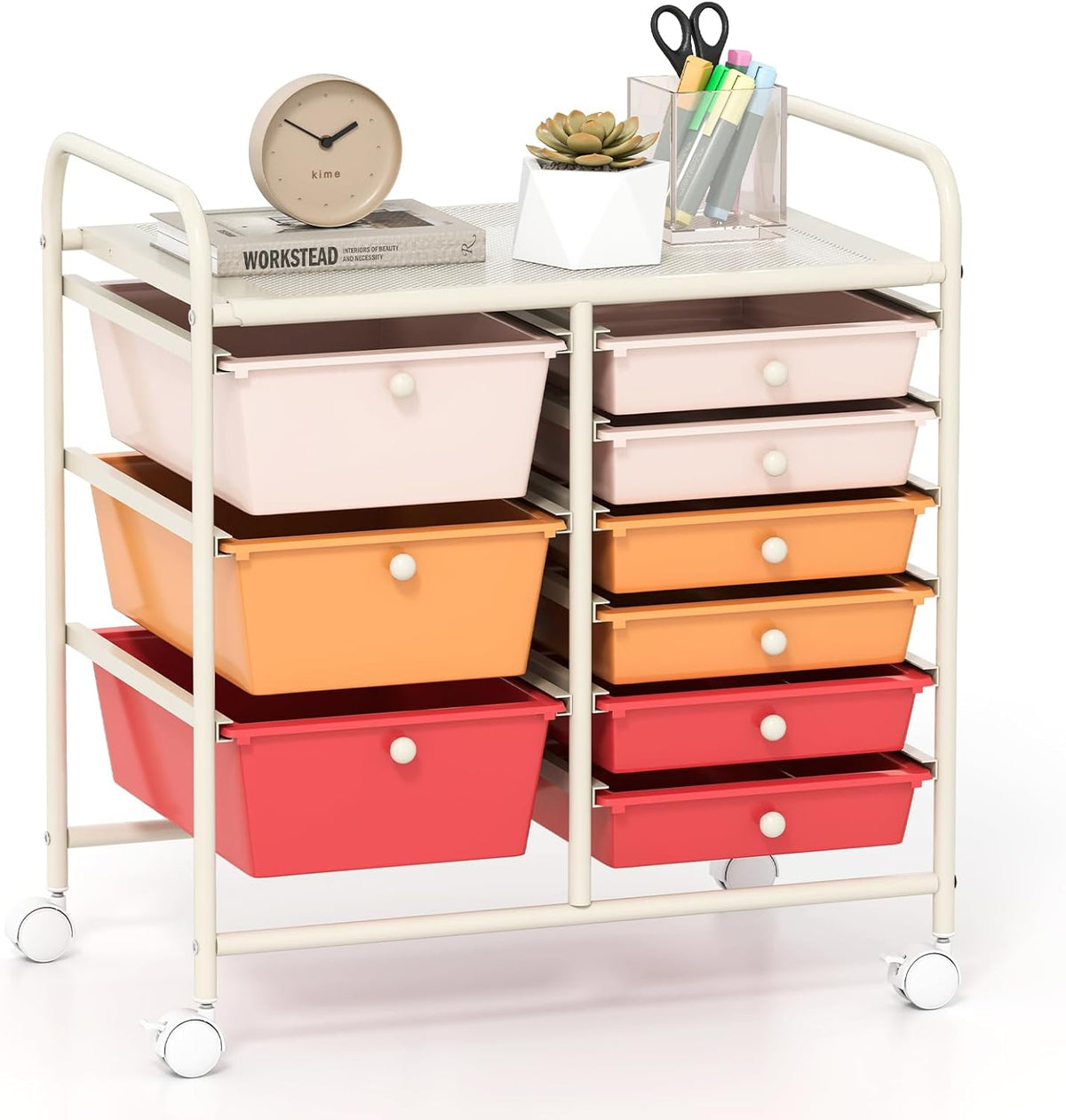 GOFLAME 9-Drawer Rolling Storage Cart, Mobile Utility Cart with Removable Drawers & Metal Frame