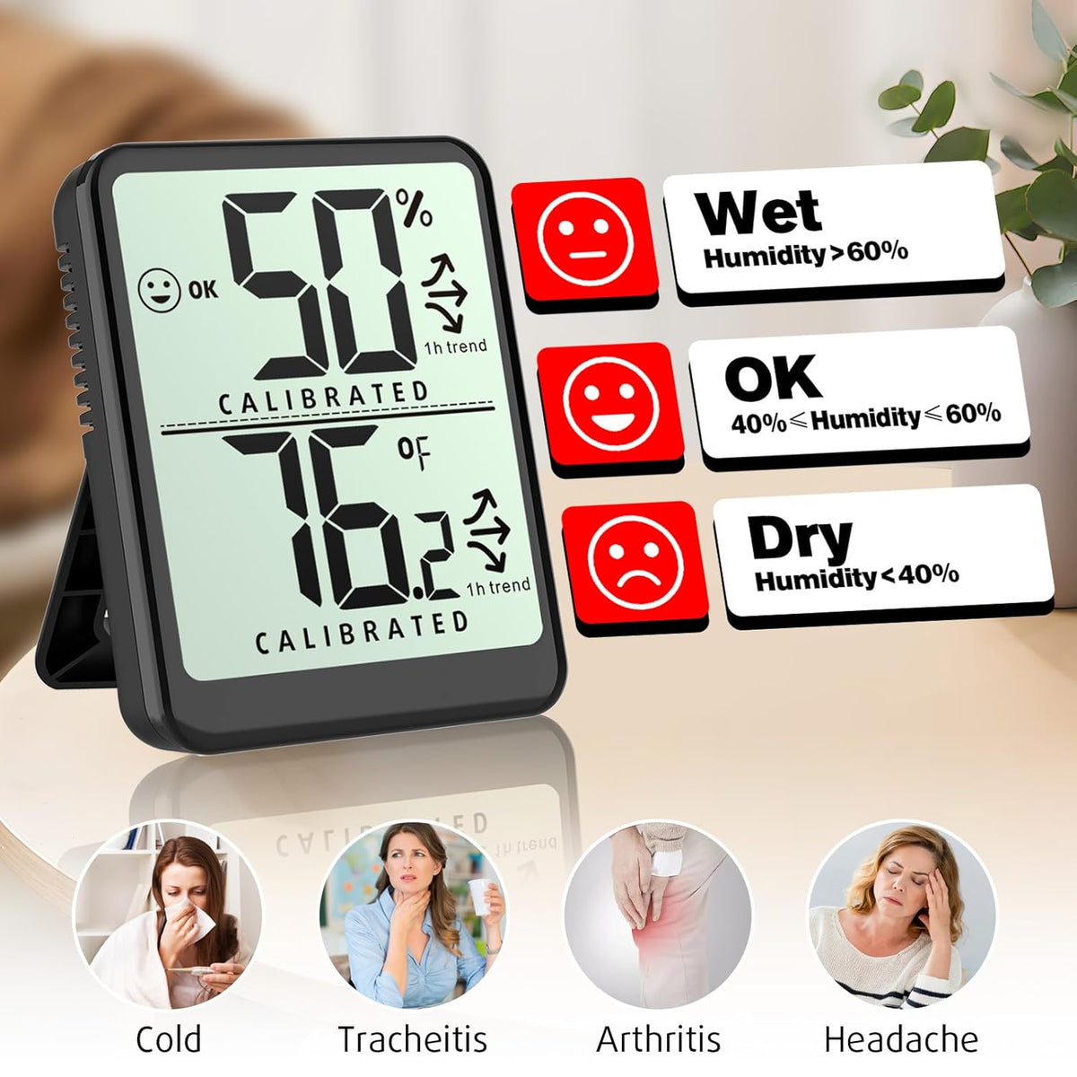 4-Pack Room Thermometer Indoor Hygrometer, Small Digital Temperature and Humidity Monitor Sensor