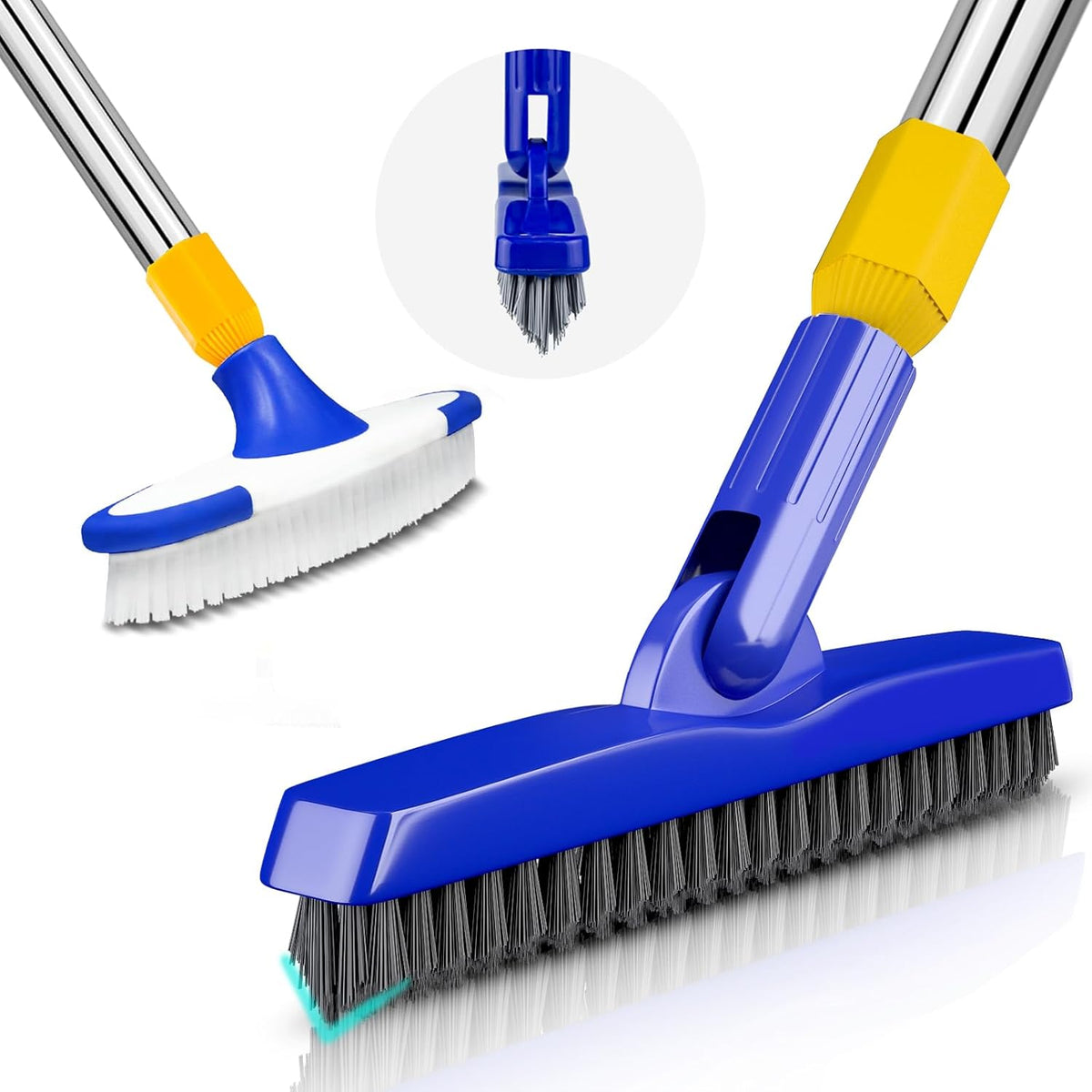 ITTAR Grout & Scrub Brush Combo, Floor Scrubber with Long Handle, Multi-Purpose Stiff Bristles