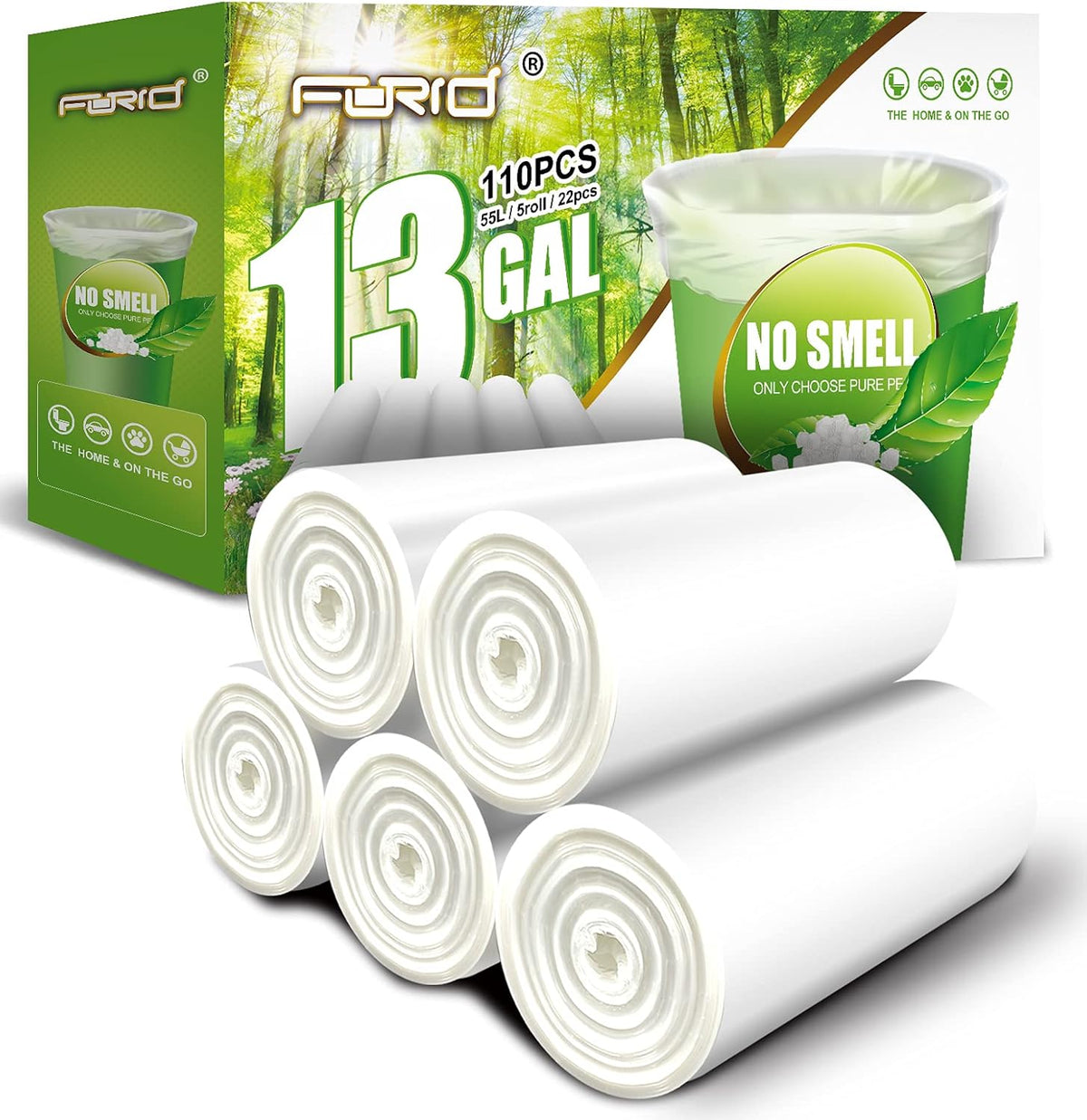 FORID 13 Gallon Trash Bags - Clear Plastic Garbage Bags Medium Tall Trash Can Liners for Kitchen
