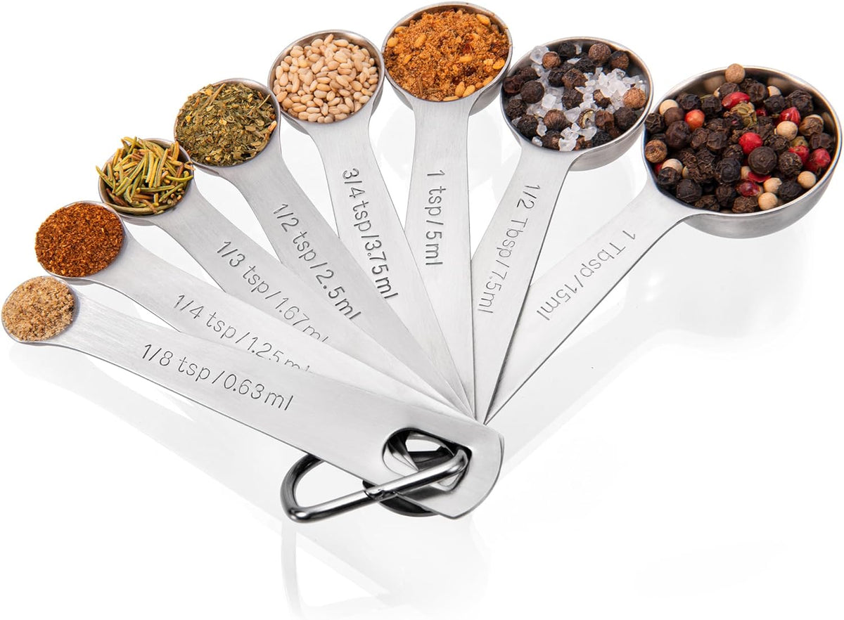 Doosu Measuring Spoons Set of 8-18/8 Stainless Steel Heavy Duty Teaspoons Tablespoons with Engraved