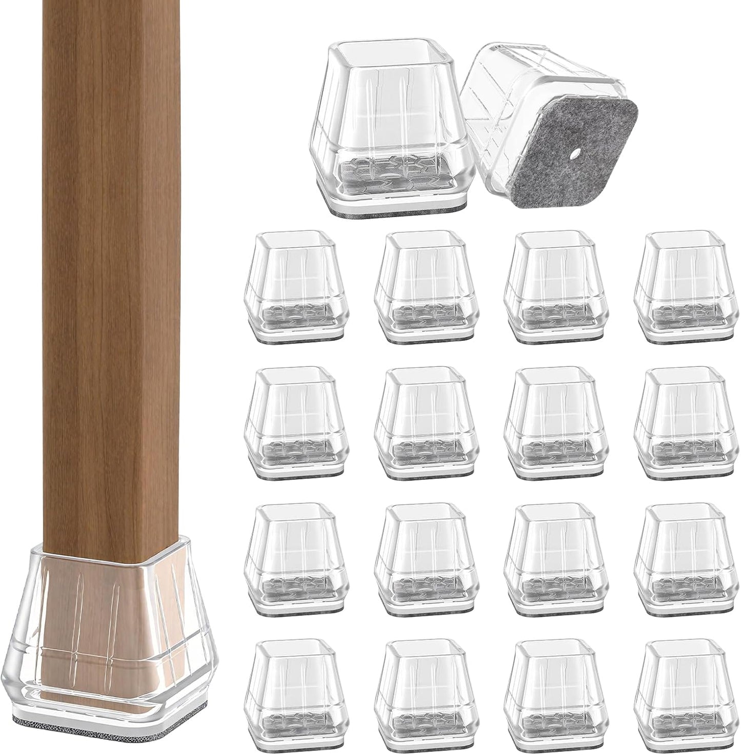 24PCS Square Chair Leg Floor Protectors for Hardwood Floors, Thicken Rubber Chair Leg Cap Covers