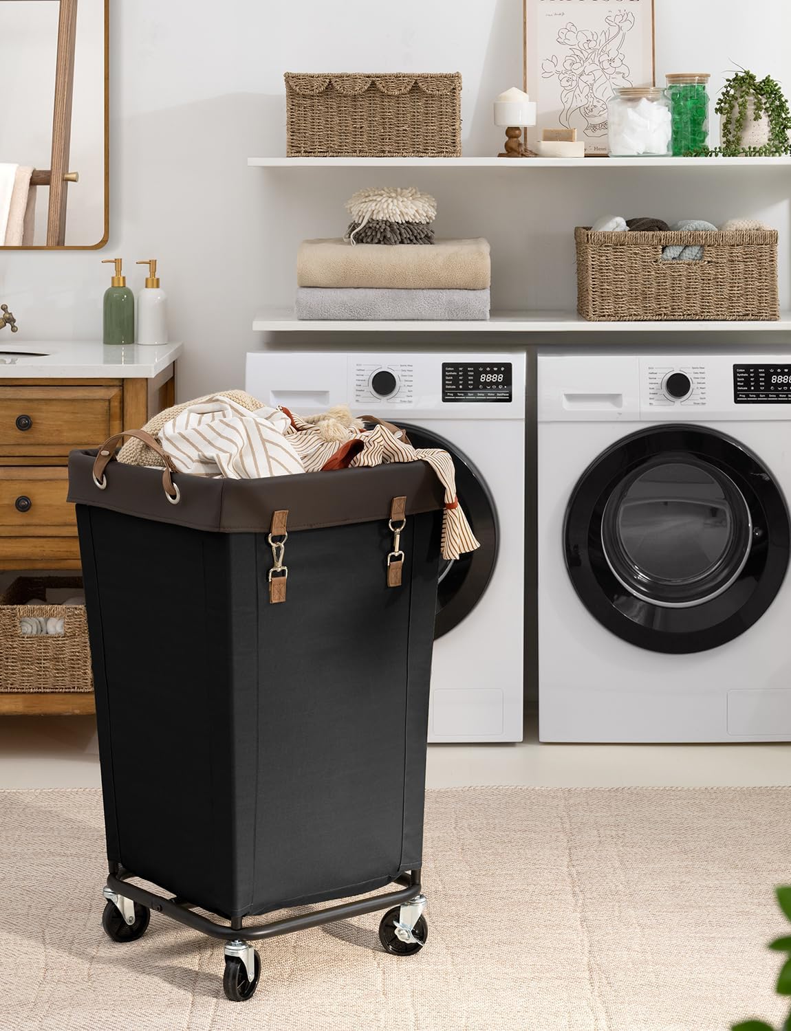 StorageWorks 160L Laundry Basket with Wheels, Large Rolling Hampers for Clothing Organizer, Dirty