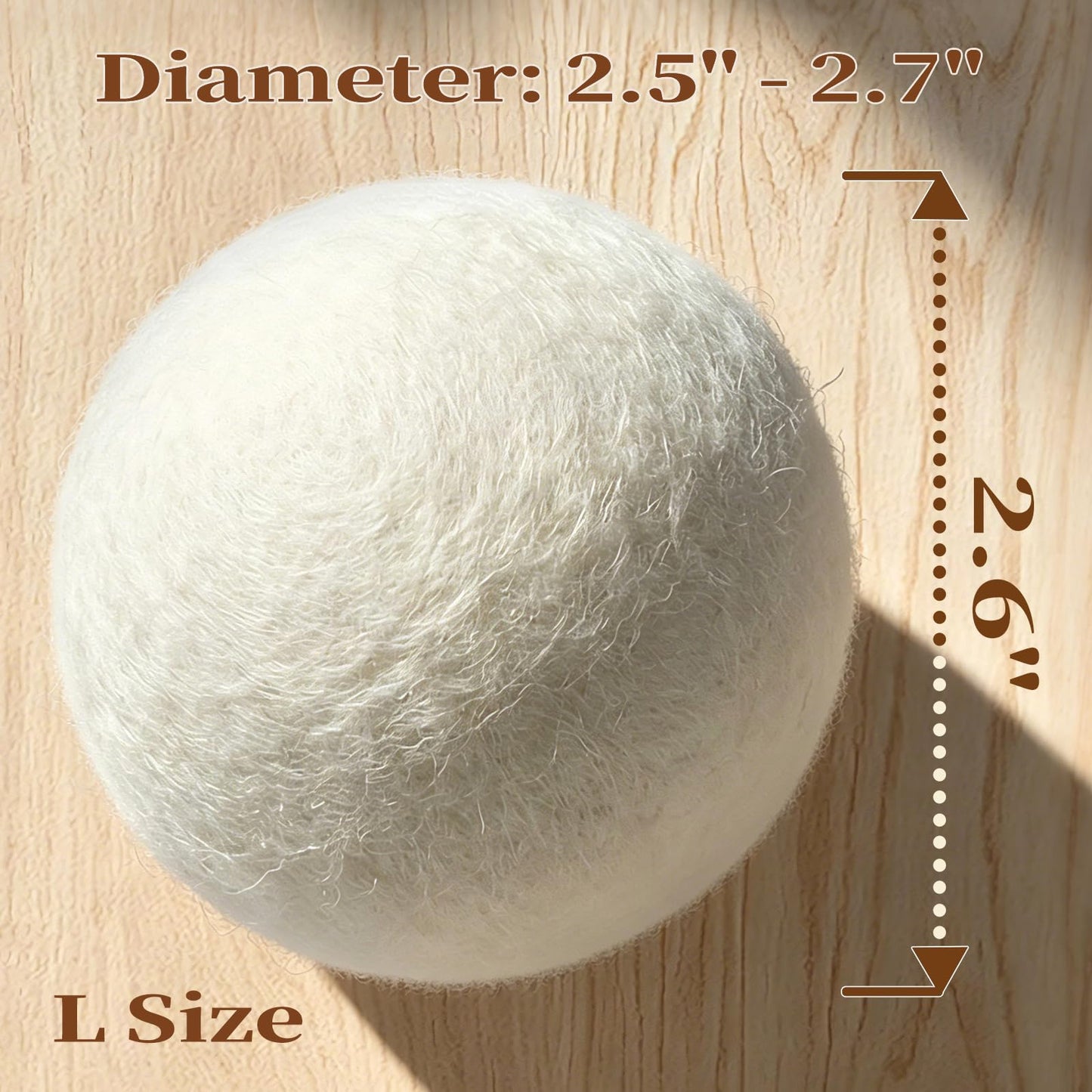 Wool Dryer Balls 6-Pack L - Natural Reusable Laundry Fabric Softener, Reduces Wrinkles & Drying