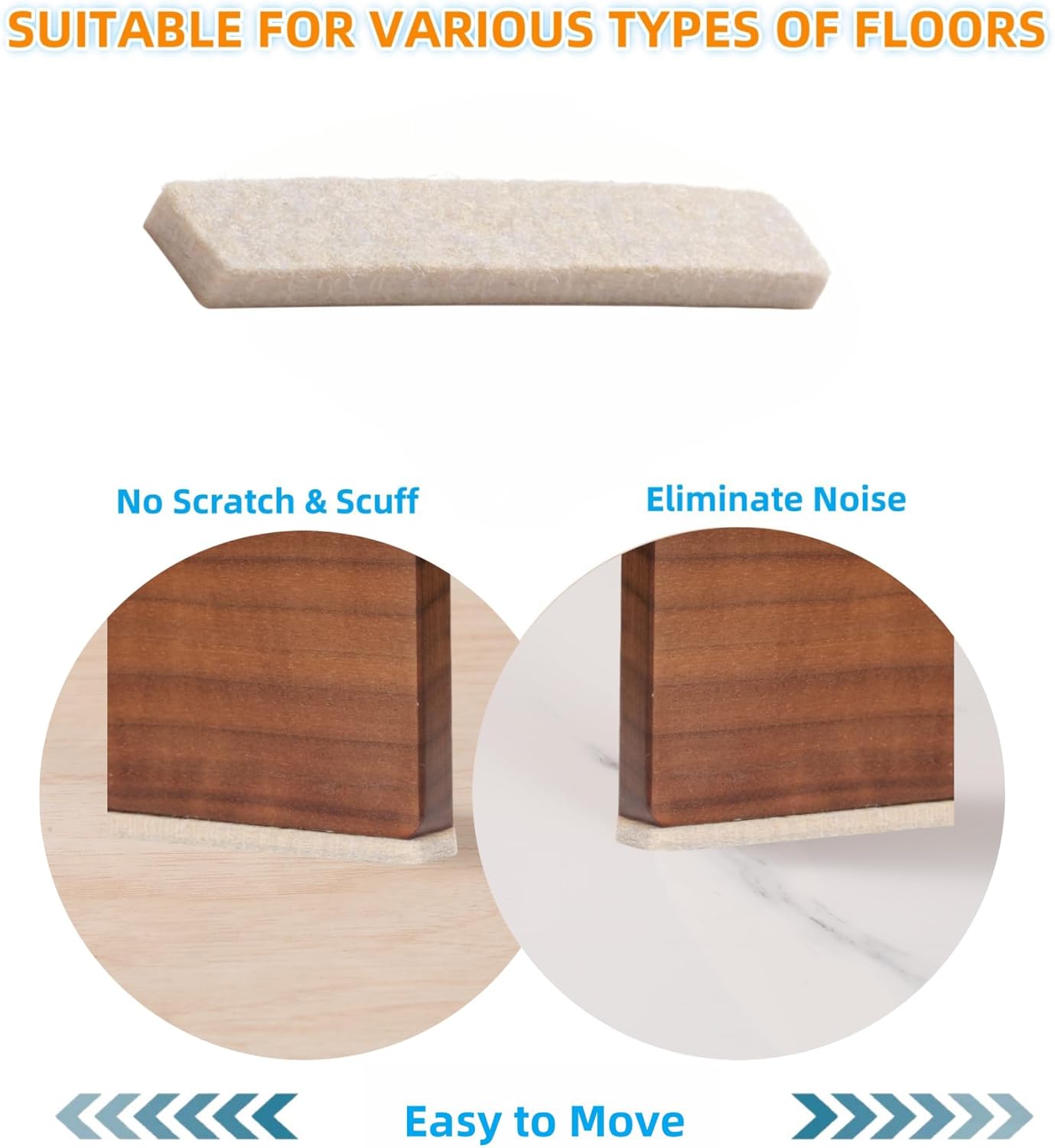 Furnigear Felt Strips with Adhesive Backing for Furniture - Felt Furniture Pads for Hardwood