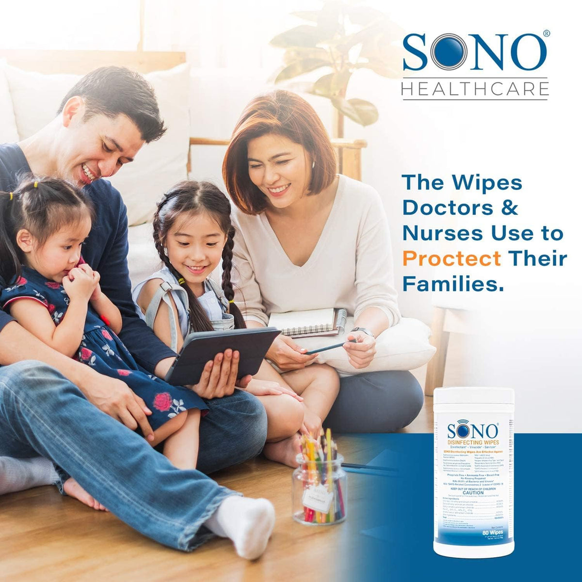 SONO Disinfecting Wipes - Alcohol-Free, No Bleach, Medical-Grade I Multi-Surface Cleaning for Home