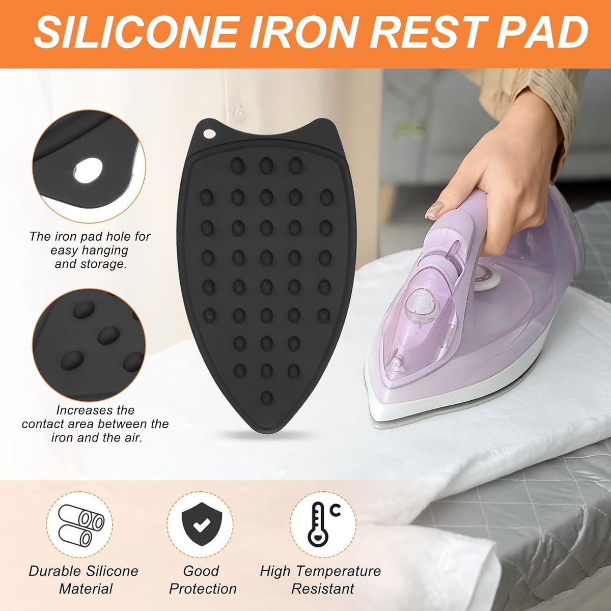 PATIKIL Silicone Iron Rest Pad, 2 Pcs Multipurpose Hot Heat Resistant Iron Rest Plate Protective