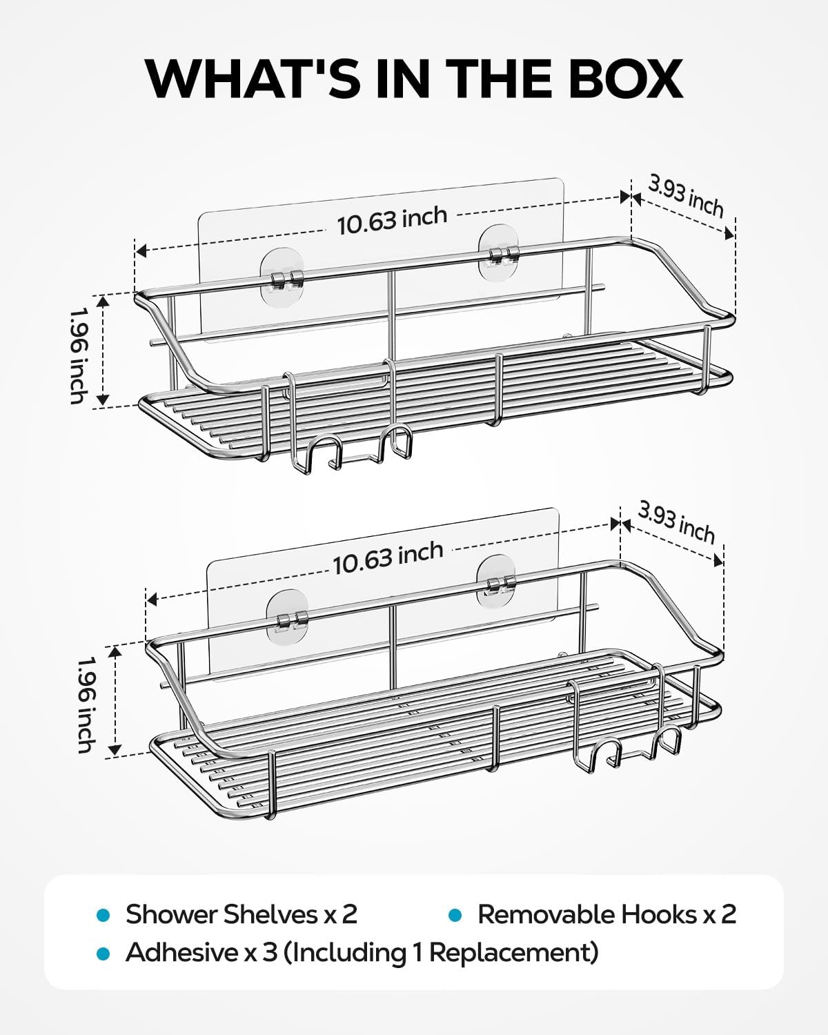 Nieifi Shower Caddy Shelf Storage Rack Adhesive Without Drilling Stainless Steel with Hooks for