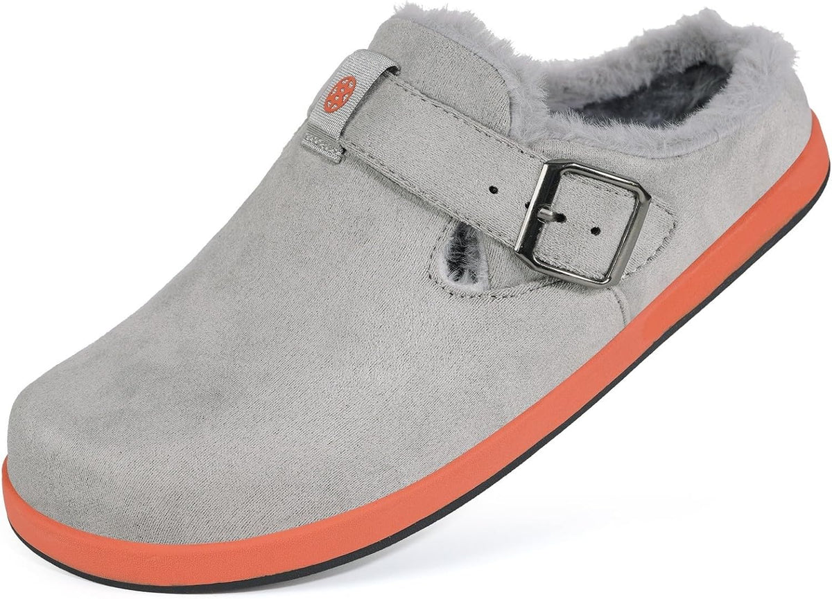 Fur Lined Clogs for Women Men Suede Winter Slippers Arch Support Slip on Mules Potato Shoes with