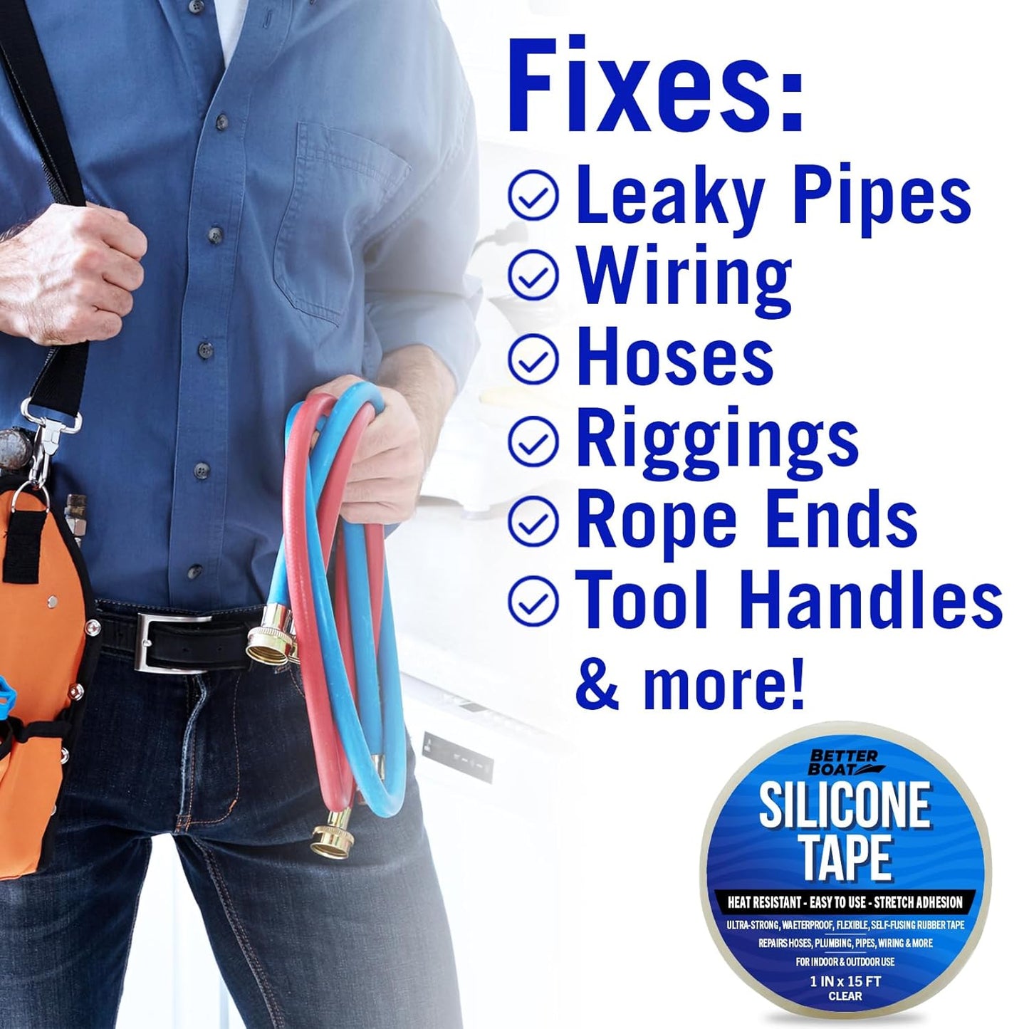 Clear Heavy Duty Silicone Tape, Self-Fusing Rubber Hose and Plumbing Water Pipe Repair Seal, Coax