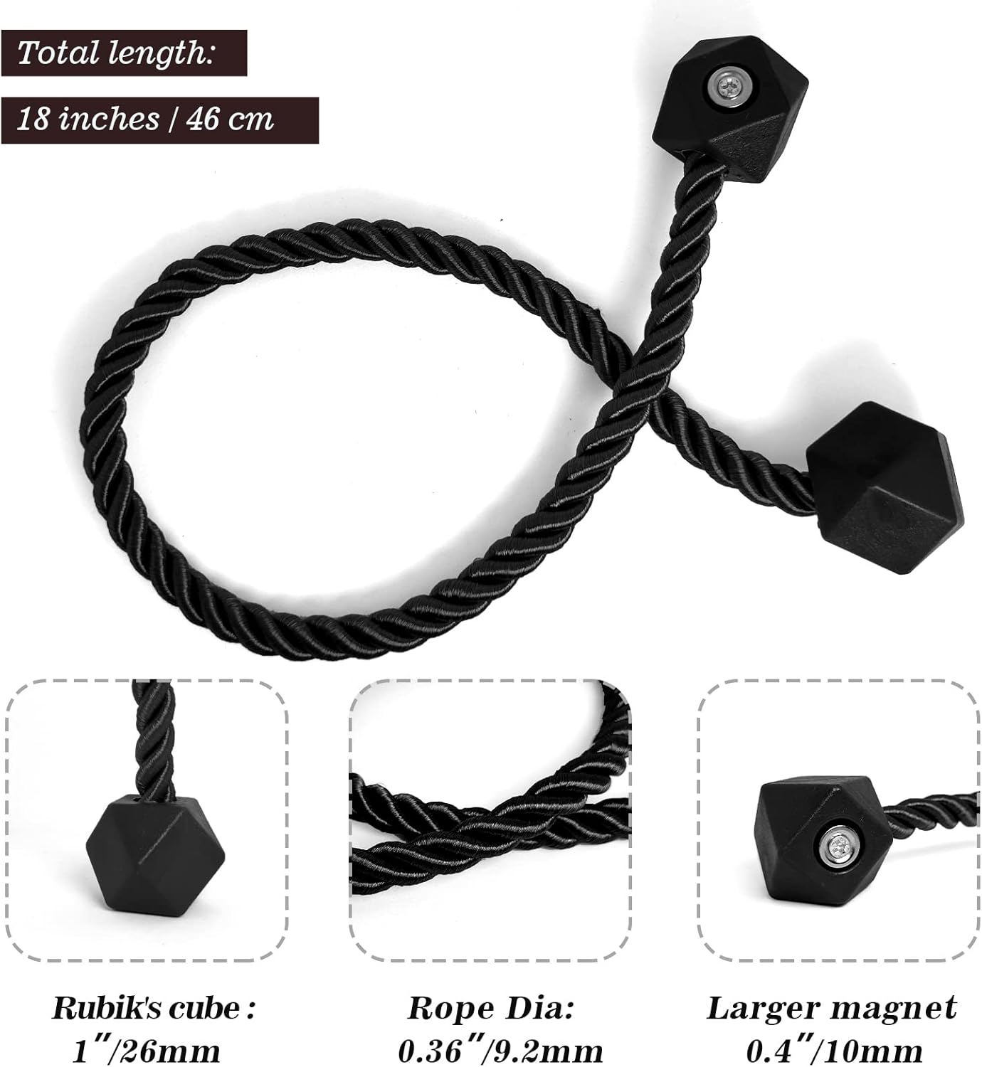 Hion Magnetic Curtain Tiebacks Black 6 Pack, Curtain Tiebacks Buckles Holdbacks Holders Hooks Clip