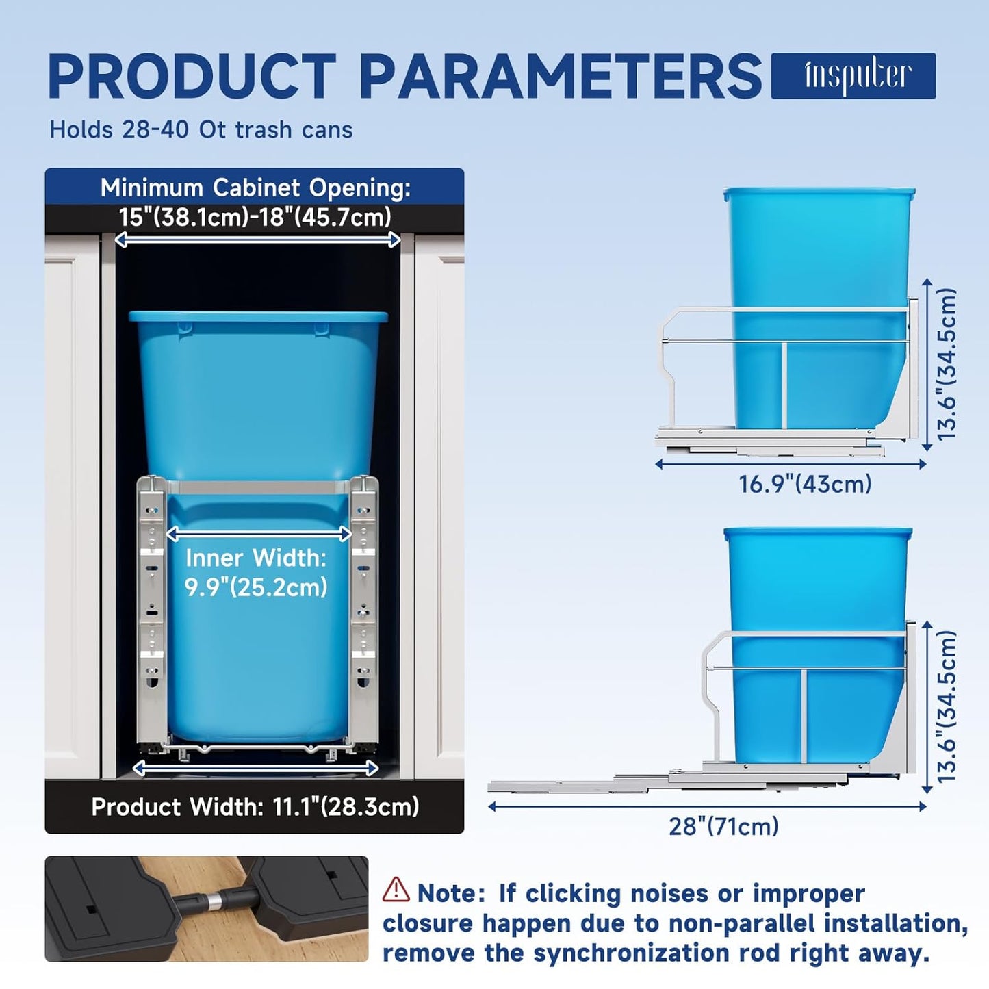 Pull Out Trash Can Under Cabinet with Push to Open Slides, Insputer Heavy Duty Under Sink Garbage