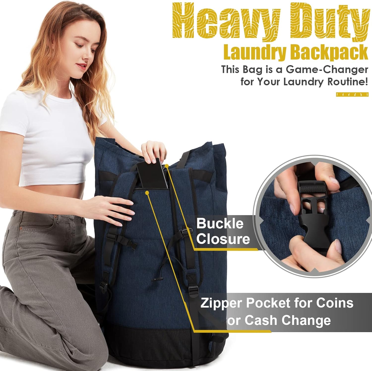 Laundry Bag Backpack Extra Large, Heavy Duty Laundry Bag With Straps, College Dorm Room Essentials