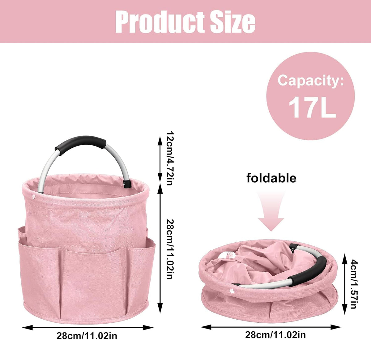 Qivine 17L Cleaning Caddy with Handle, Cleaning Supply Caddy Foldable Tool Bag Cleaning Products