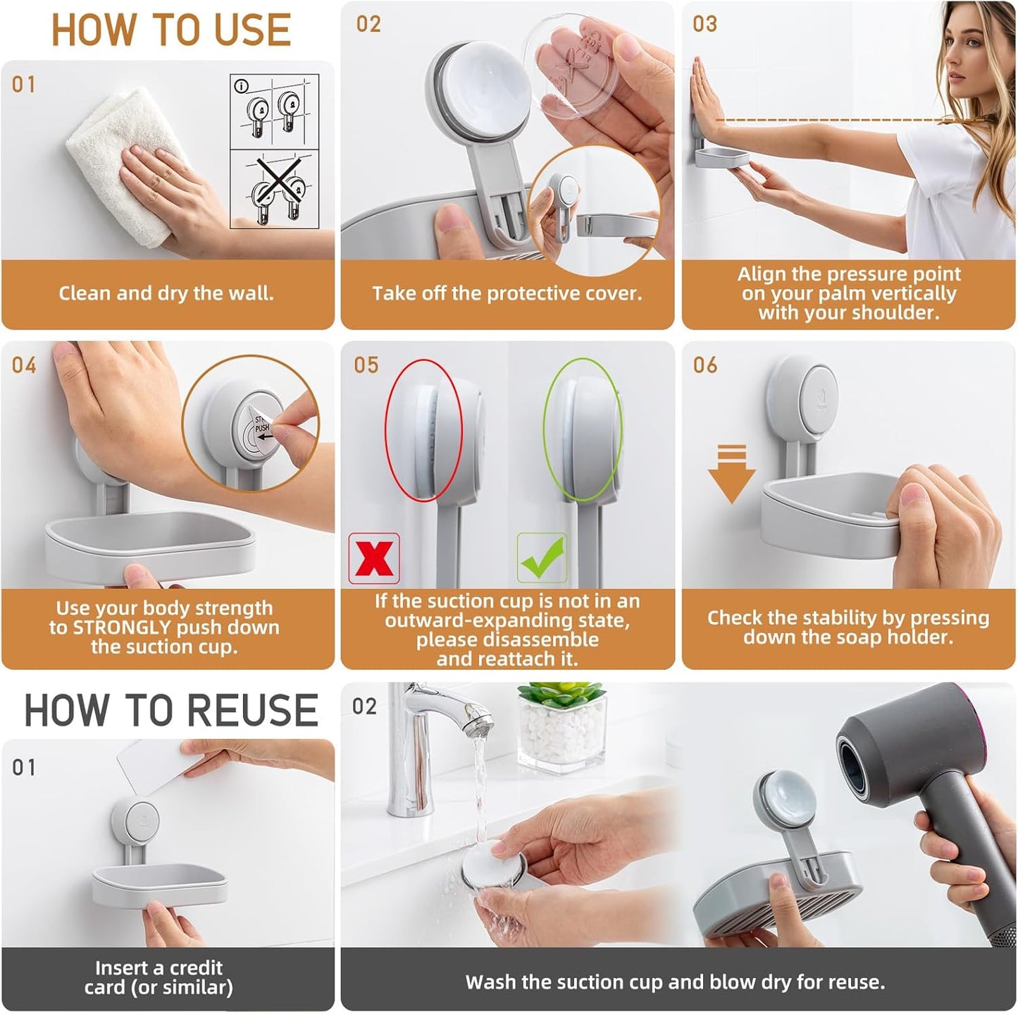 LEVERLOC Soap Dish Holder for Shower Suction Cup Wall Mounted Self Draining NO-Drilling Removable