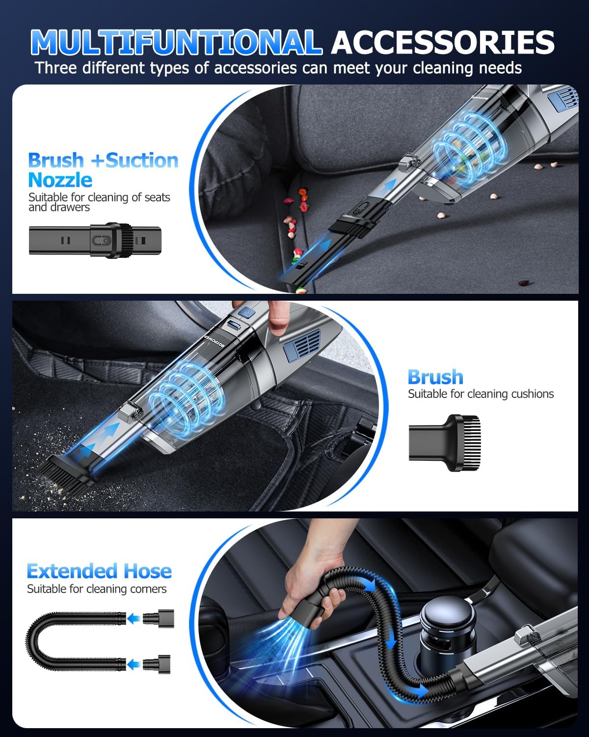 BQYPOWER Handheld Vacuum Cordless, 16000PA Strong Suction Hand Held Vacuum Dust Busters Cordless