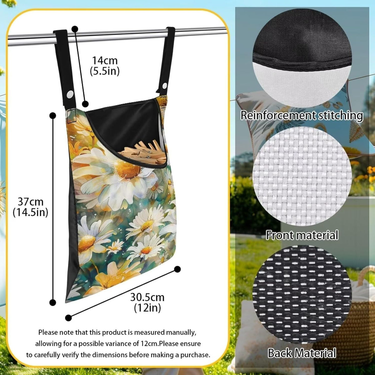 Daisy Clothespin Organizer Bag Shell Beach Clothespin Bags with Hanging Hook Waterproof Clothes Pin