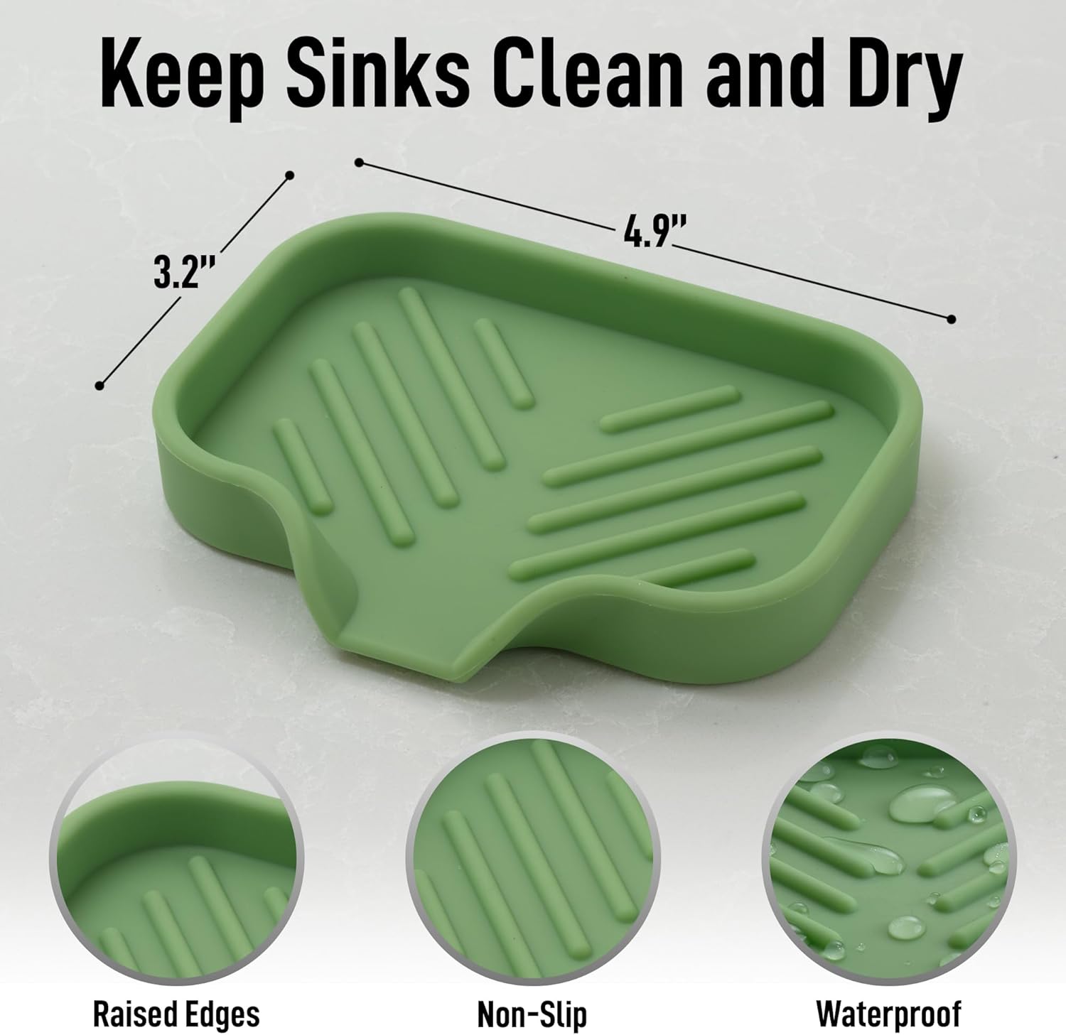 Zulay Small Silicone Sponge Holder (4.9x3.3”) – Space-Saving Sink Organizer Tray for Sponge, Soap