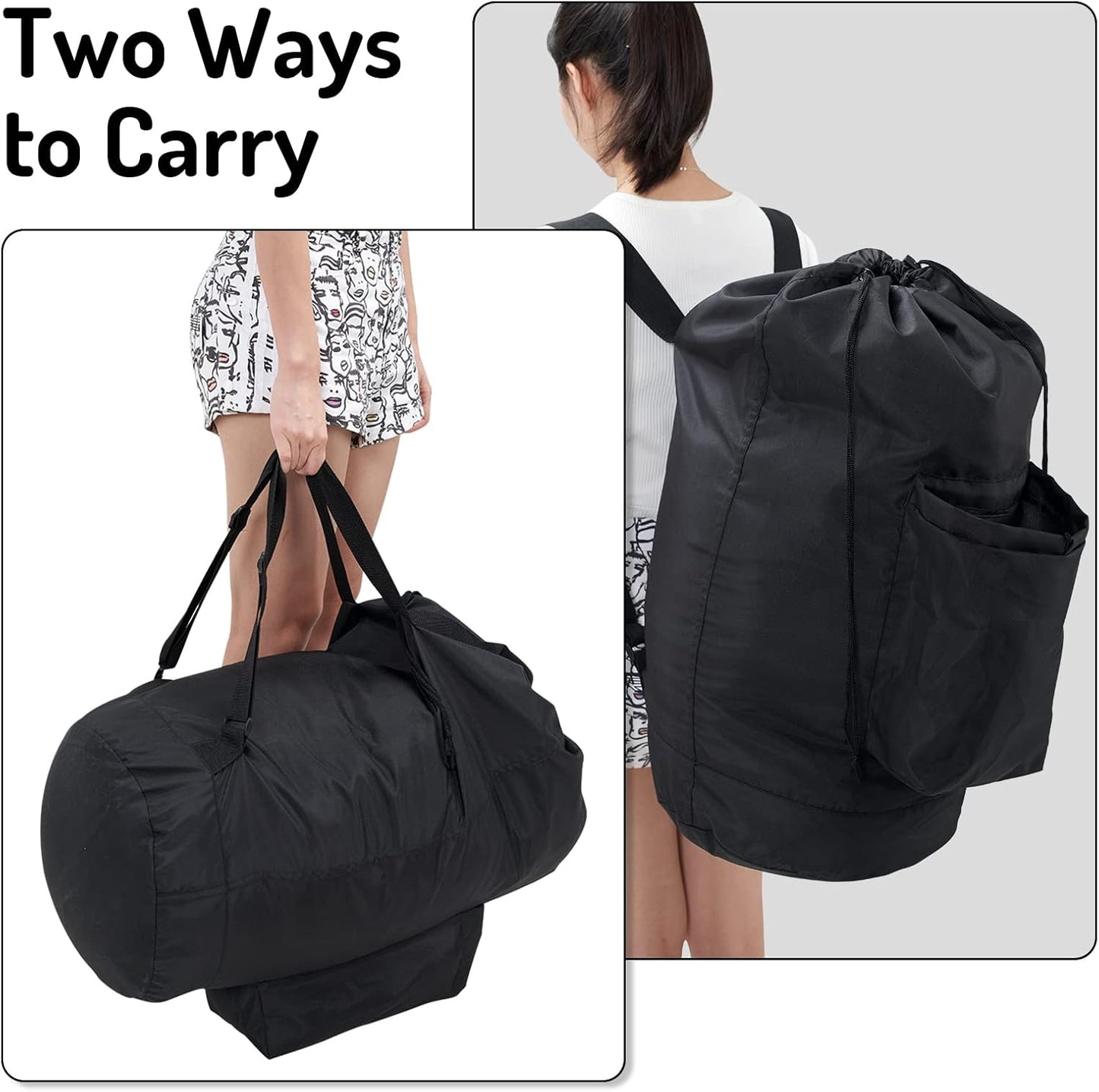 Laundry Backpack Bag, Dirty Clothes Travel Laundry Bag with Shoulder Straps for College Dorm Room