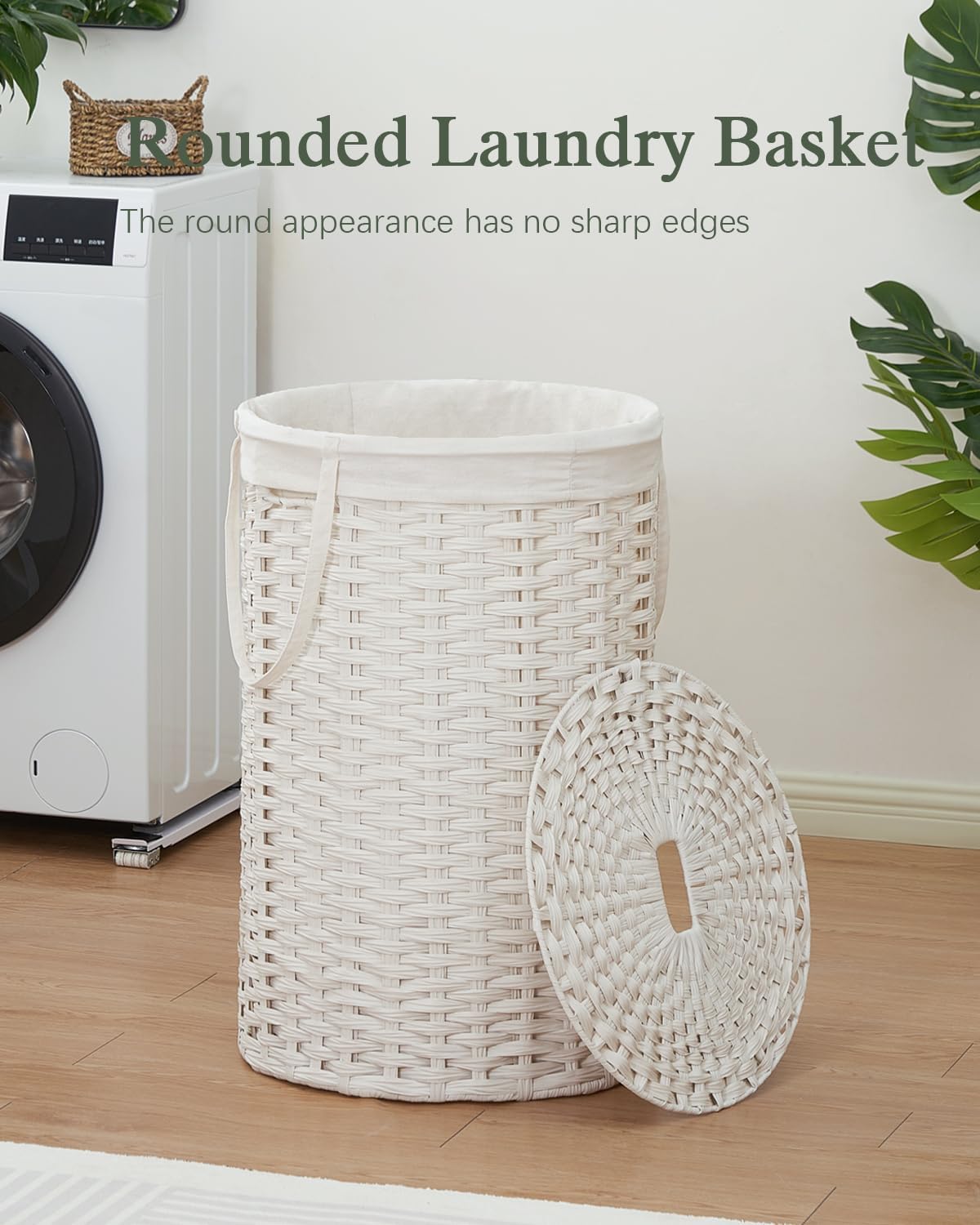 Large Laundry Hamper Laundry Basket Round 34.3 Gal (130 L) Handwoven Wicker Laundry Baskets Rattan