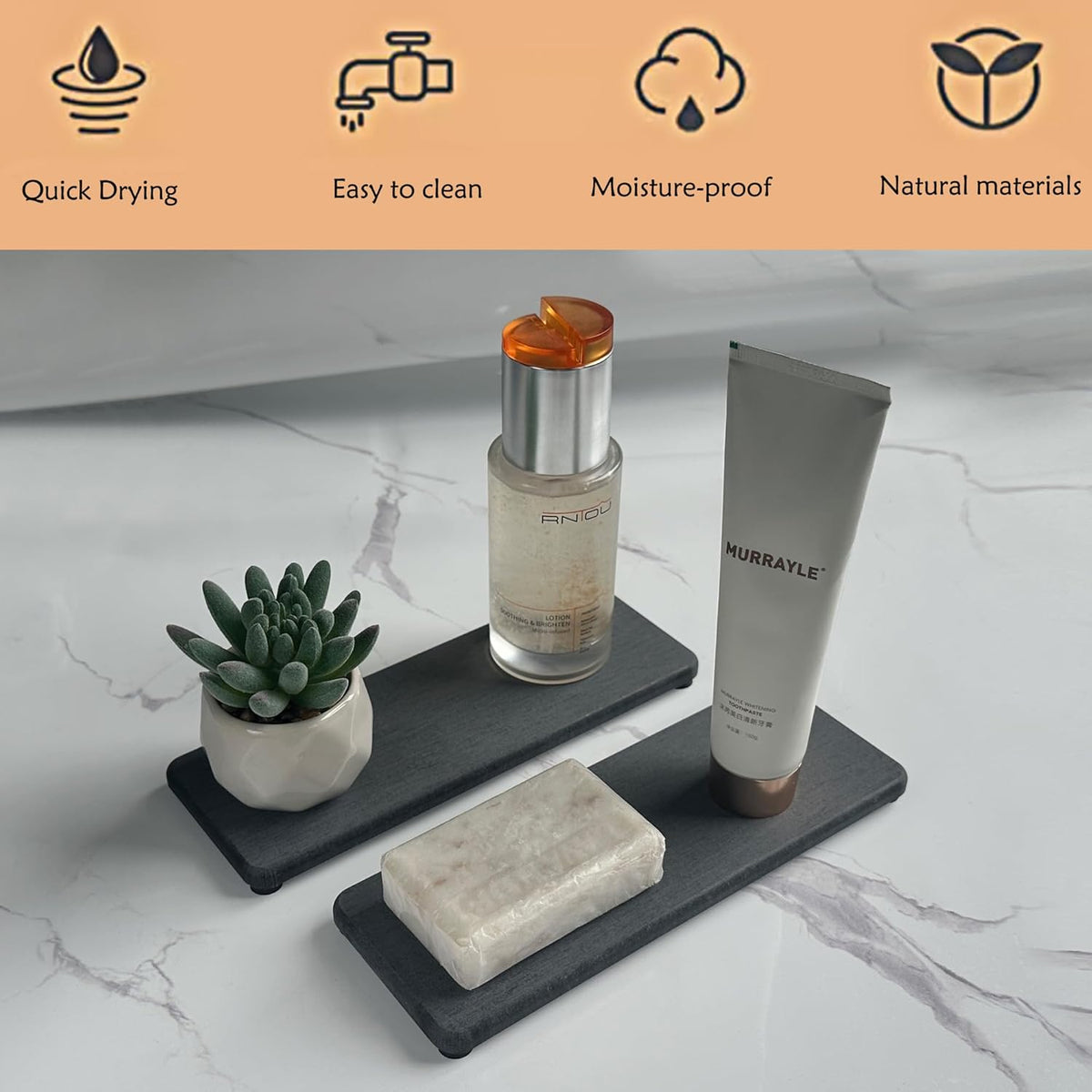 2 Pcs Water Absorbing Stone Trays, Kitchen/Bathroom Sink Soap Dish, Diatomite Tray Used for Hand