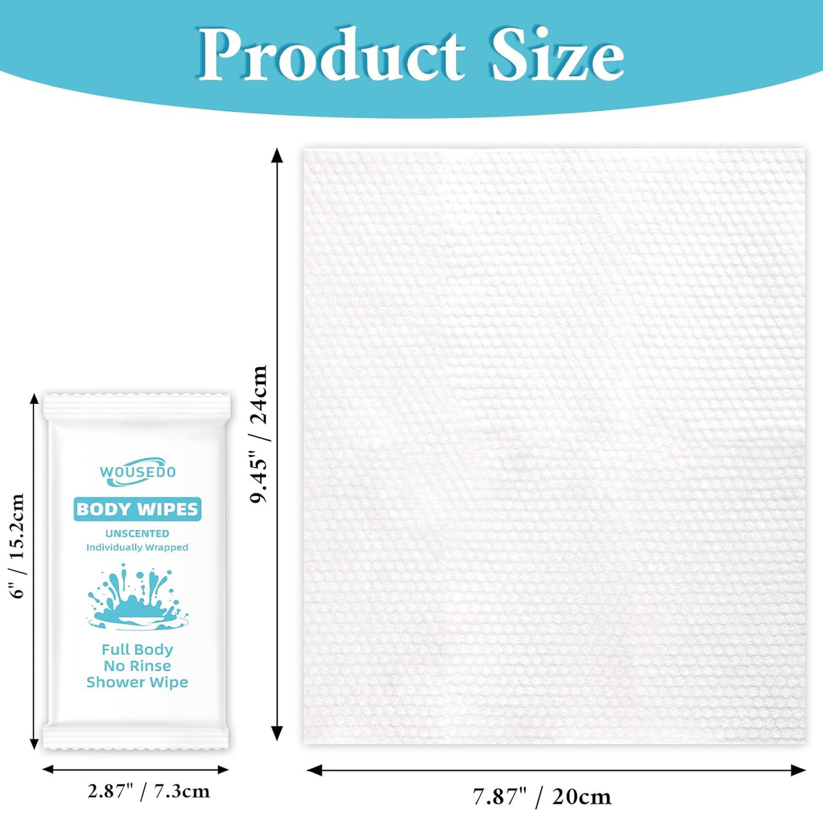 300 Pcs Ultra Thick Soft Large Body Wipes Individually Wrapped(7.87" x 9.45"),Shower Wipes for