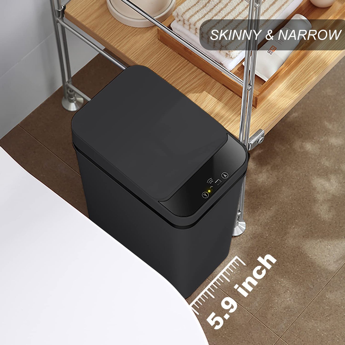 Yatmung Touchless Bathroom Trash Can - 2.5 Gallon Smart Trash Can Sensor Motion - Skinny Trash Bin