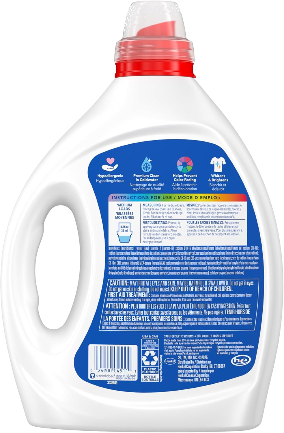 Persil Free & Sensitive Liquid Laundry Detergent, Unscented and Hypoallergenic for Sensitive Skin