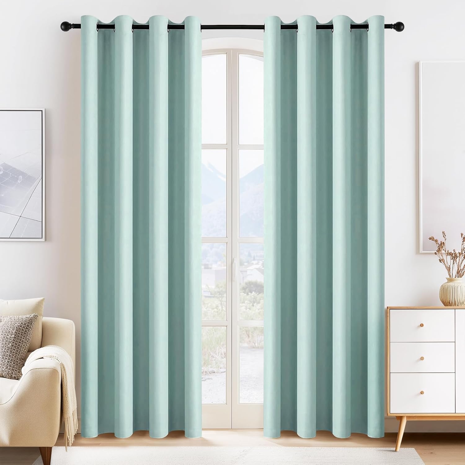 PONY DANCE Aqua Blackout Curtains 80 inch Long 2 Panels Set, Thermal Insulated Solid Grommet Closet