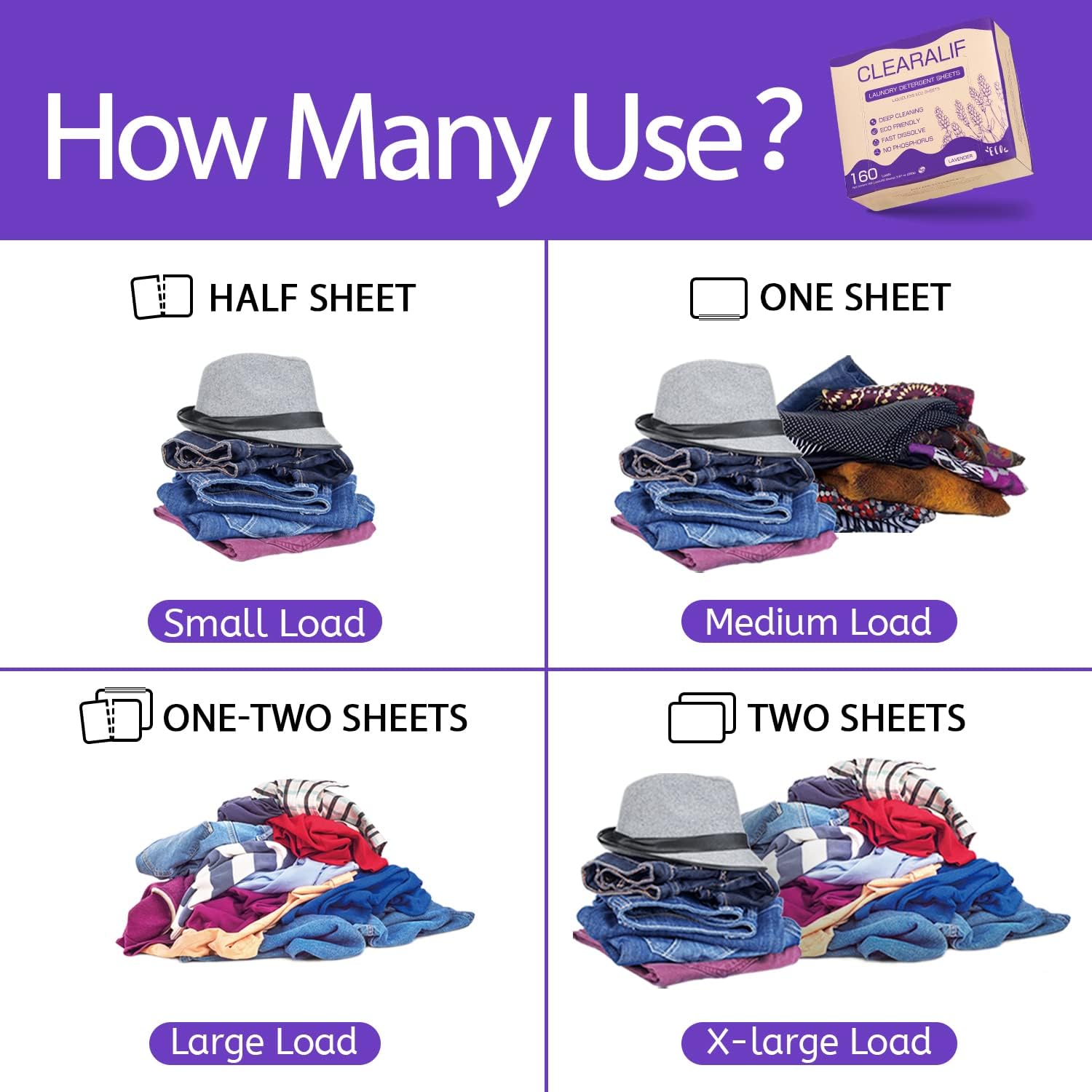 Laundry Detergent Sheets (160 Sheets), Lavender,Up to 320 Loads - Great For Travel,Apartments